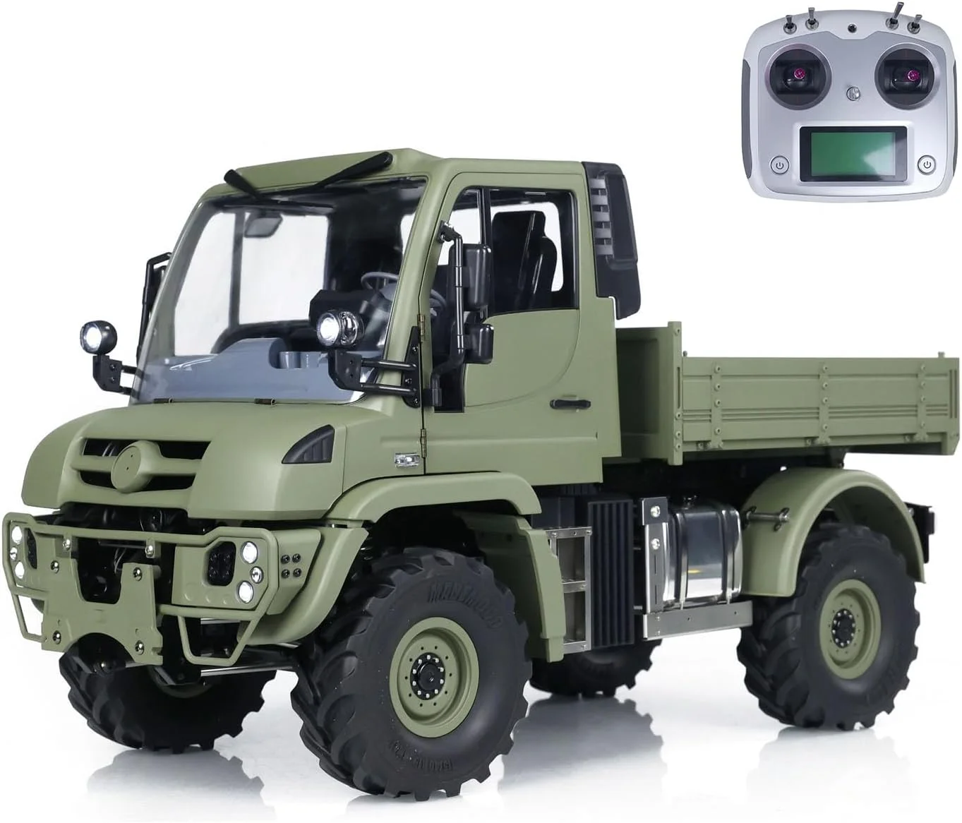 مدل ماشین خزنده از راه دور 4x4 مدل سطل فلزی 1/10 U423 با سیستم انتقال 2 سرعته، قفل دیفرانسیل، نور و صدا، مدل درجه سرگرمی (سبز ارتشی)