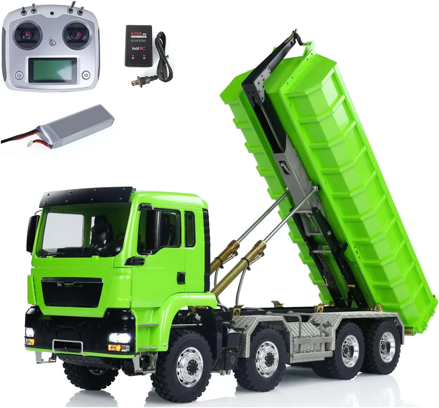 کامیون کمپرسی هیدرولیک LESU 1/14 8x8 RC با شاسی فلزی، قفل دیفرانسیل، موتور قدرتمند 540، اکسل EDS، گیربکس 2 سرعته، مدل ماشین حرفه ای