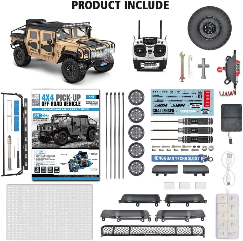 خودروی آفرود آرسی 4x4 مدل HG P415A Pro Pick-up در مقیاس 1:10 با سیستم نور و صدا، موتور، سروو، واحد دود و مدل حرفه ای