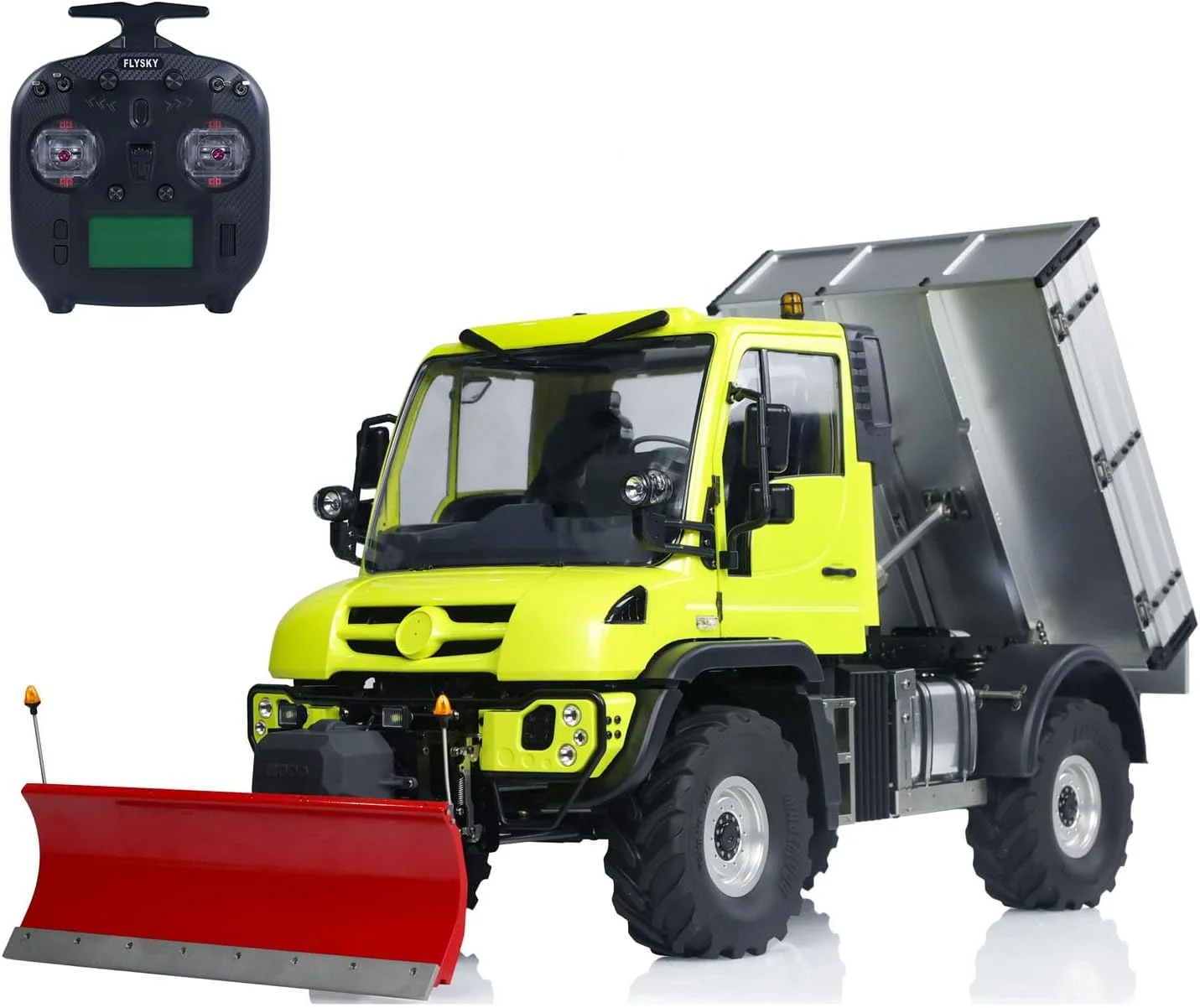 مدل ماشین خزنده هیدرولیک آرسی 4X4 مدل U423 در مقیاس 1/10، ماشین کمپرسی آفرود آرسی با تیغه برف روب و سطل فلزی، گیربکس 2 سرعته، نور و صدا، کنترلر از راه دور ST8