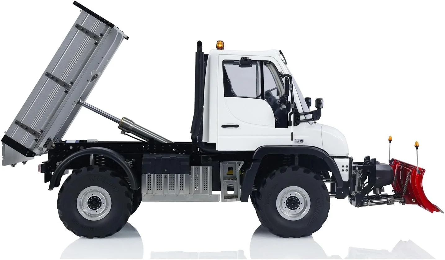 مدل ماشین خزنده هیدرولیک آرسی U423 4X4 1/10 با تیغه برف روب، مدل ماشین آفرود آرسی، سطل فلزی، گیربکس 2 سرعته، نور و صدا، کنترلر از راه دور ST8