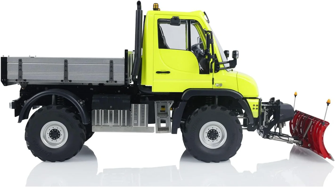 مدل ماشین خزنده هیدرولیک آرسی 4X4 مدل U423 در مقیاس 1/10، ماشین کمپرسی آفرود آرسی با تیغه برف روب و سطل فلزی، گیربکس 2 سرعته، نور و صدا، کنترلر از راه دور ST8