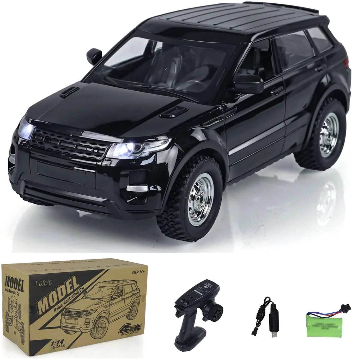 ماشین آرسی خزنده 4X4 با مقیاس 1/14، کنترل بی‌سیم، مدل خودروهای آفرود LDRC LD1299 موتور سروو ESC (مشکی)