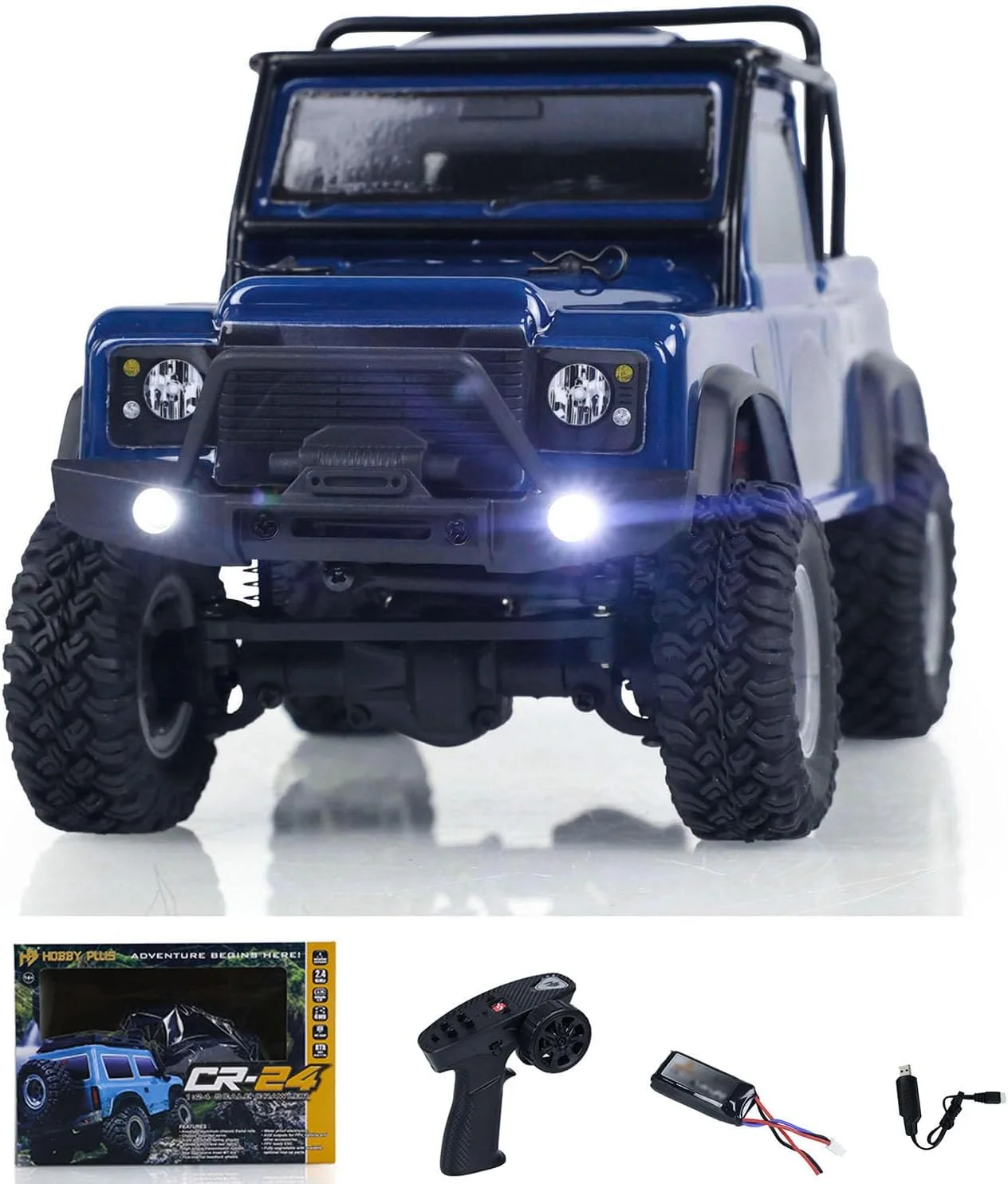 ماشین خزنده مینی 4WD مدل 1/24 4X4 با کنترل از راه دور، ماشین صخره نوردی RC، مدل وسایل نقلیه آفرود، موتور، سروو، سیستم نور ESC برای سرگرمی (آبی تیره)