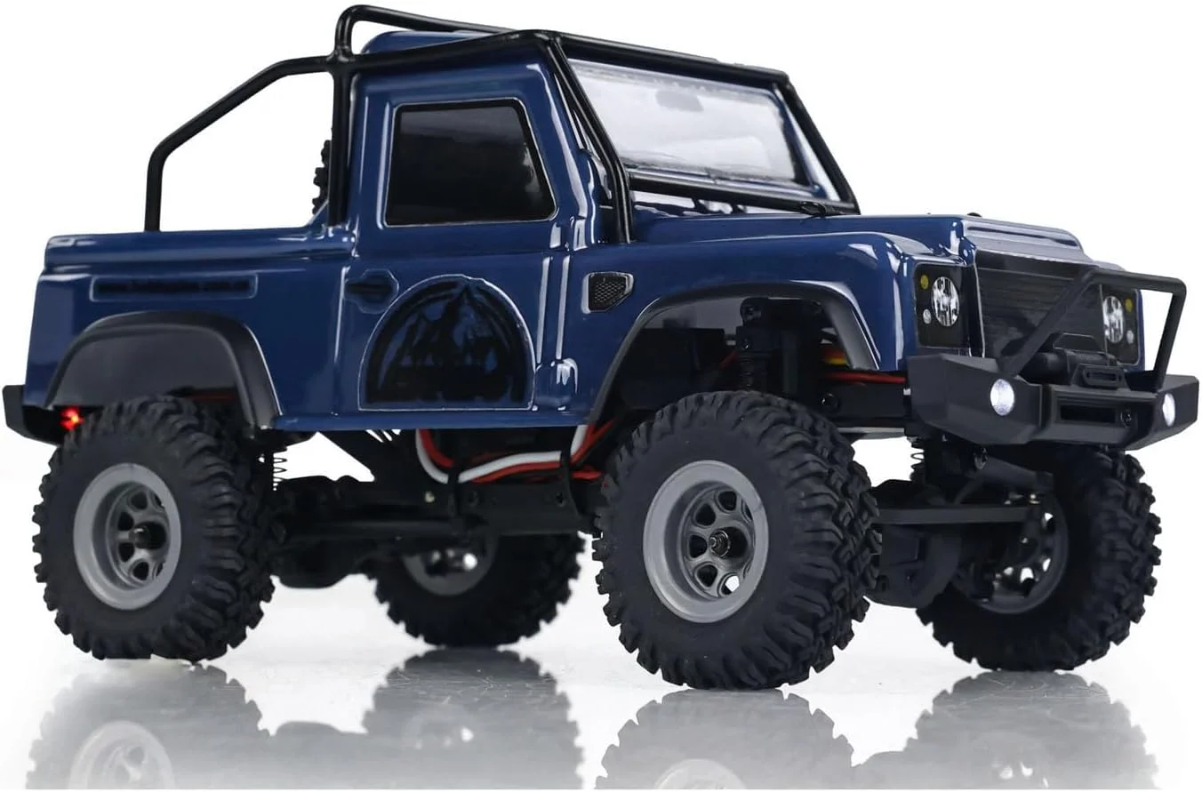 ماشین خزنده مینی 4WD مدل 1/24 4X4 با کنترل از راه دور، ماشین صخره نوردی RC، مدل وسایل نقلیه آفرود، موتور، سروو، سیستم نور ESC برای سرگرمی (آبی تیره)