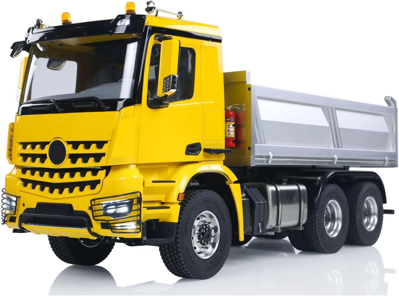 شاسی فلزی 6x6 دو سرعته کامیون کمپرسی هیدرولیک رادیویی کنترل از راه دور 1/14 مدل 3348 با دیفرانسیل و صدا و نور رادیو HotRC 2025 مدل حرفه ای برای بزرگسالان