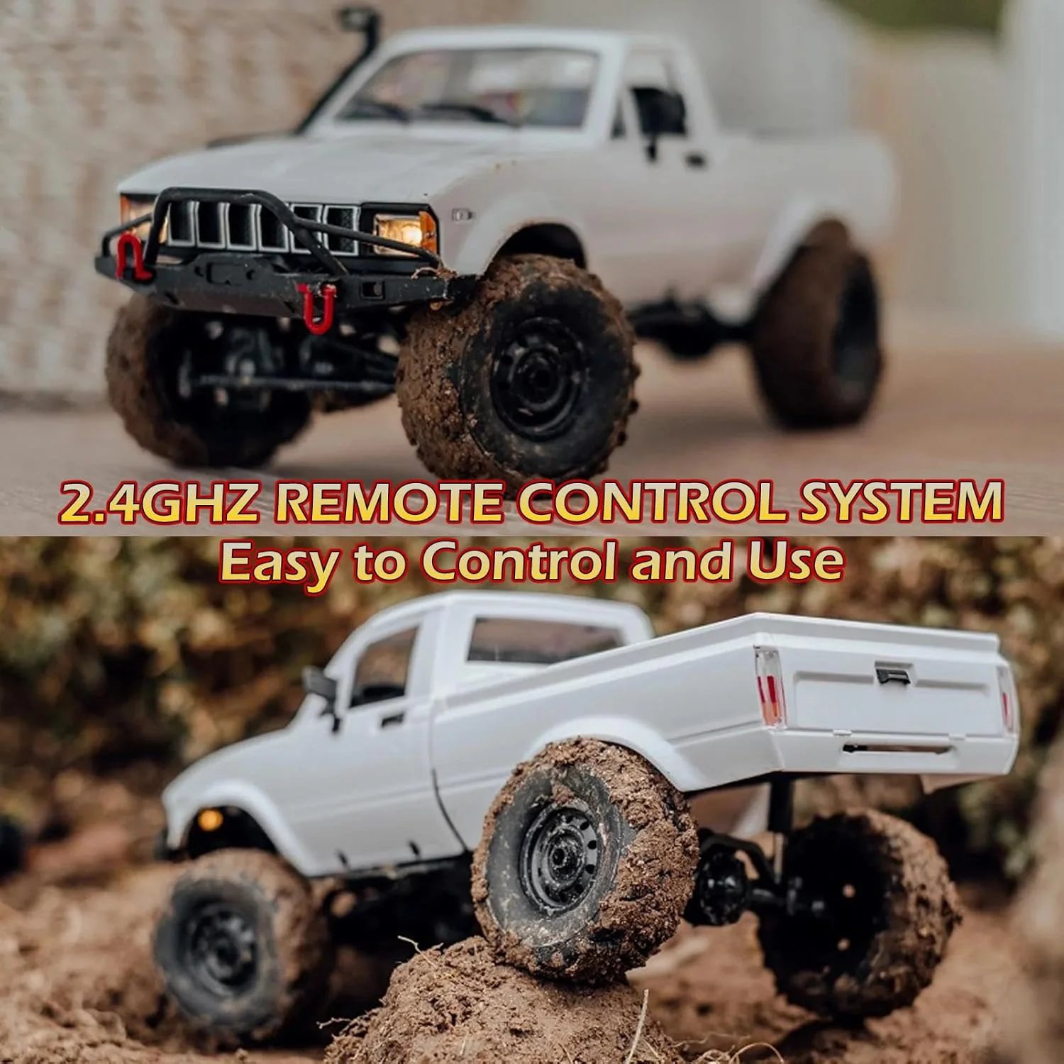 ماشین کنترلی صخره نورد دبلیو پی ال مدل C24-1، مقیاس 1/16، پیکاپ آفرود 4x4، با باتری ارتقا یافته و چراغ های LED