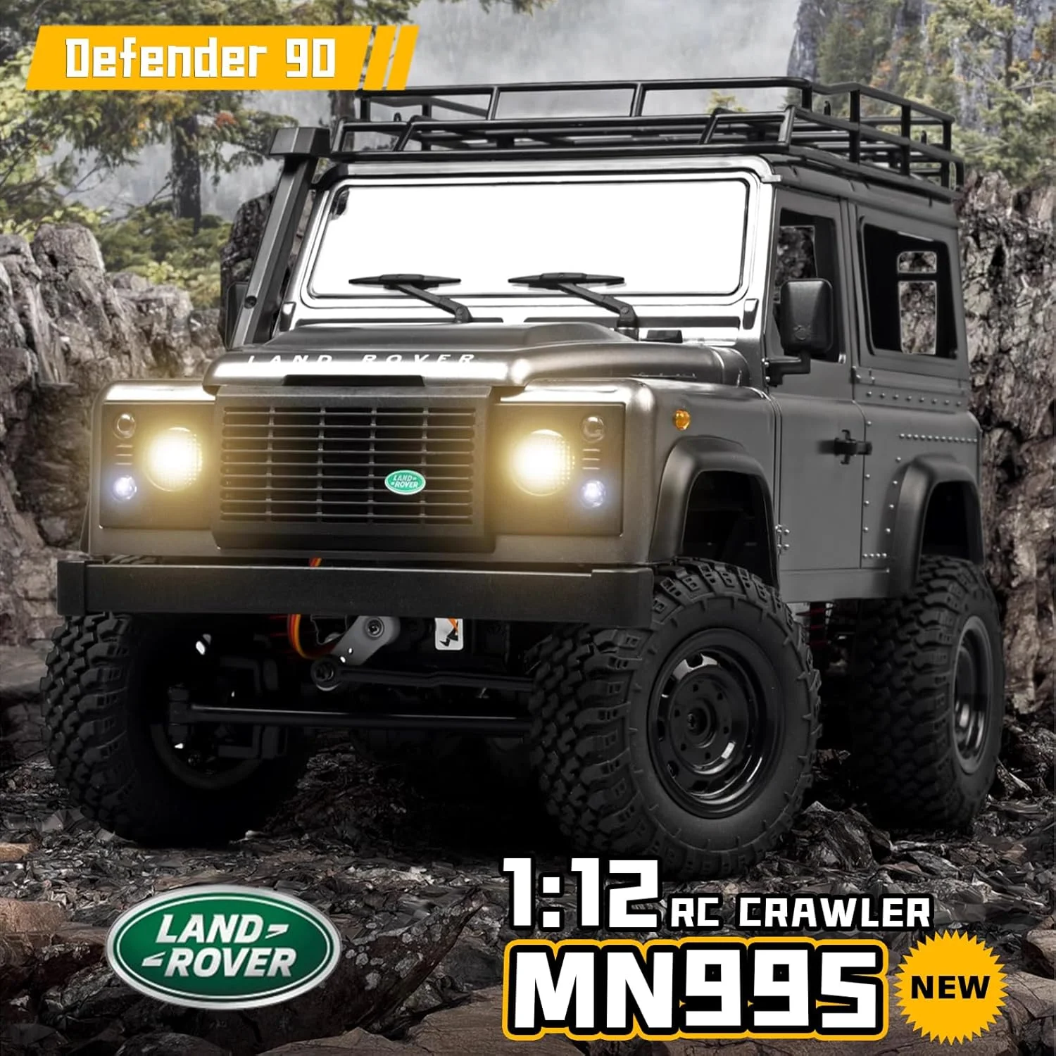 ماشین کنترلی MN-99S، ماشین صخره نورد آرسی مقیاس 1:12، کامیون آرسی آفرود 4WD RTR، مدل های ماشین لندرور کنترلی 2.4G برای بزرگسالان، هدیه سرگرمی (خاکستری)