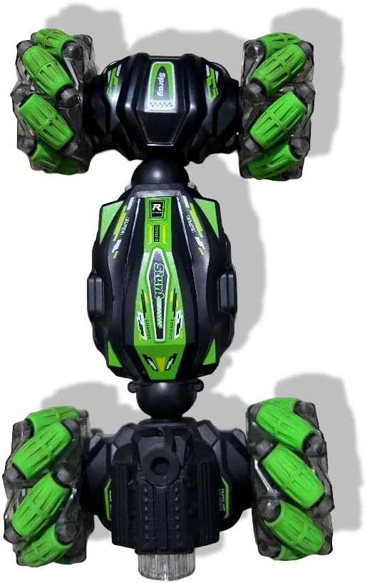 ماشین کنترلی آکروباتیک با کنترل اشاره‌ای، چرخش 360 درجه، چراغ‌های LED، جلوه‌های صوتی و دود، ماشین دو طرفه چرخان مناسب مسیرهای ناهموار (چند رنگ)