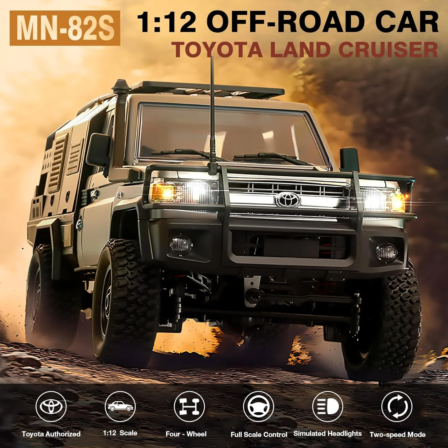 ماشین آرسی صخره نورد مقیاس 1/12، کامیون آرسی MN-82S LC79 RTR 4x4، خودروهای آفرود 2.4 گیگاهرتز، ماشین صخره نورد آرسی با چراغ های ال ای دی، باتری 7.4 ولت 1200 میلی آمپر ساعت، اسباب بازی سرگرمی برای بزرگسالان (مشکی)
