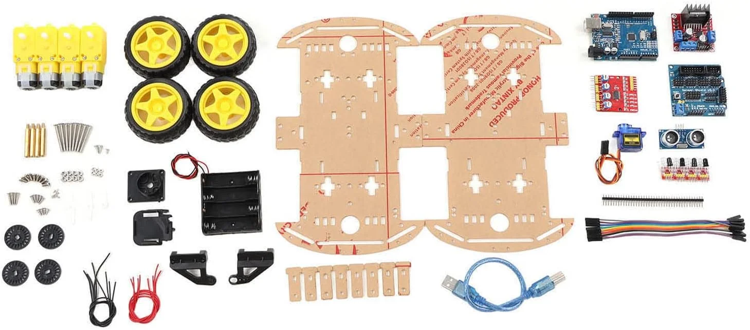 کیت شاسی ماشین ربات هوشمند، پلتفرم 4WD با سوئیچ و محفظه های باتری، برای سیستم چرخه بسته سرعت و مسافت