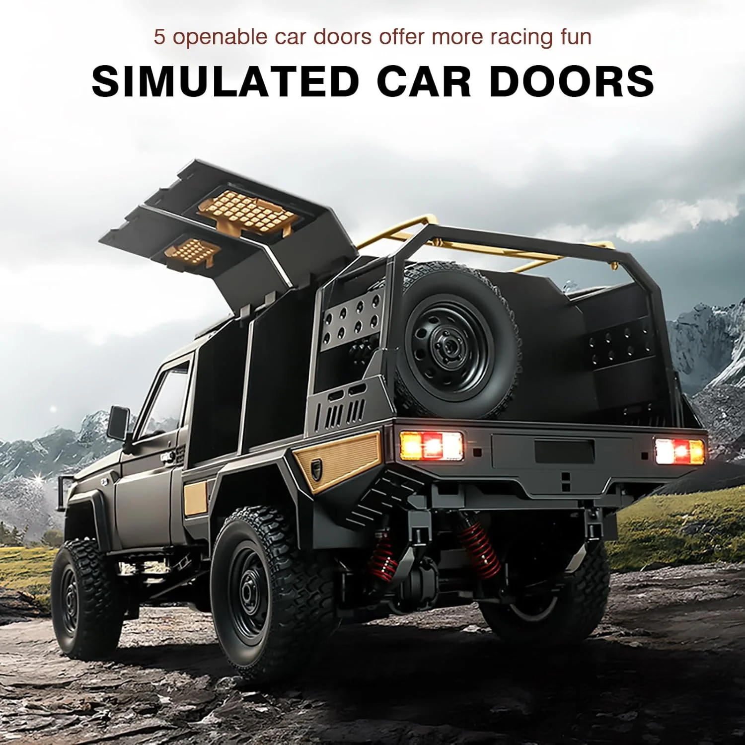 ماشین آرسی صخره نورد مقیاس 1/12، کامیون آرسی MN-82S LC79 RTR 4x4، خودروهای آفرود 2.4 گیگاهرتز، ماشین صخره نورد آرسی با چراغ های ال ای دی، باتری 7.4 ولت 1200 میلی آمپر ساعت، اسباب بازی سرگرمی برای بزرگسالان (مشکی)