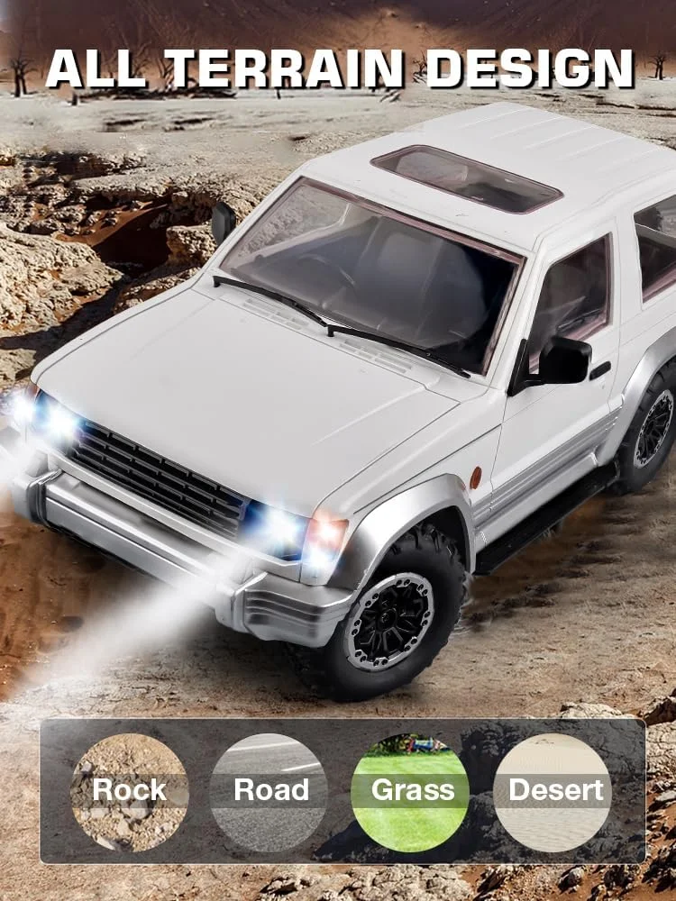 کامیون آرسی خزنده مقیاس 1/14، کامیون آرسی LDRC LD1297 RTR 4x4 آفرود 2.4 گیگاهرتز با چراغ های ال ای دی، موتور 280 و سروو برای اسباب بازی های سرگرمی بزرگسالان (سفید)