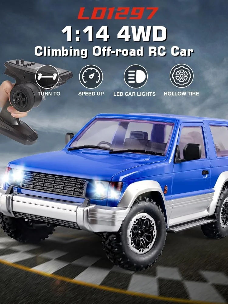 کامیون آرسی خزنده مقیاس 1/14، کامیون آرسی LDRC LD1297 RTR 4x4 آفرود 2.4 گیگاهرتز با چراغ های ال ای دی، موتور 280 و سروو برای اسباب بازی های سرگرمی بزرگسالان (سفید)