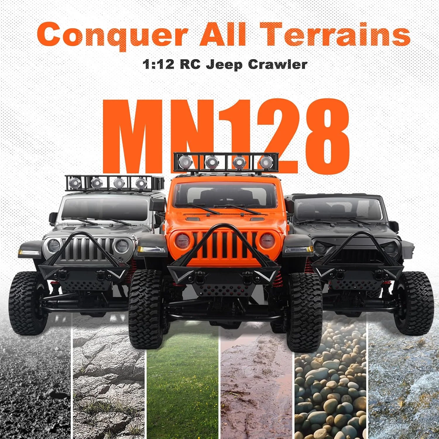 کامیون آفرود MN-128 RC خزنده 1/12، مدل ماشین جیپ RC با کنترل از راه دور 2.4G، مناسب هدیه برای بزرگسالان (خاکستری)