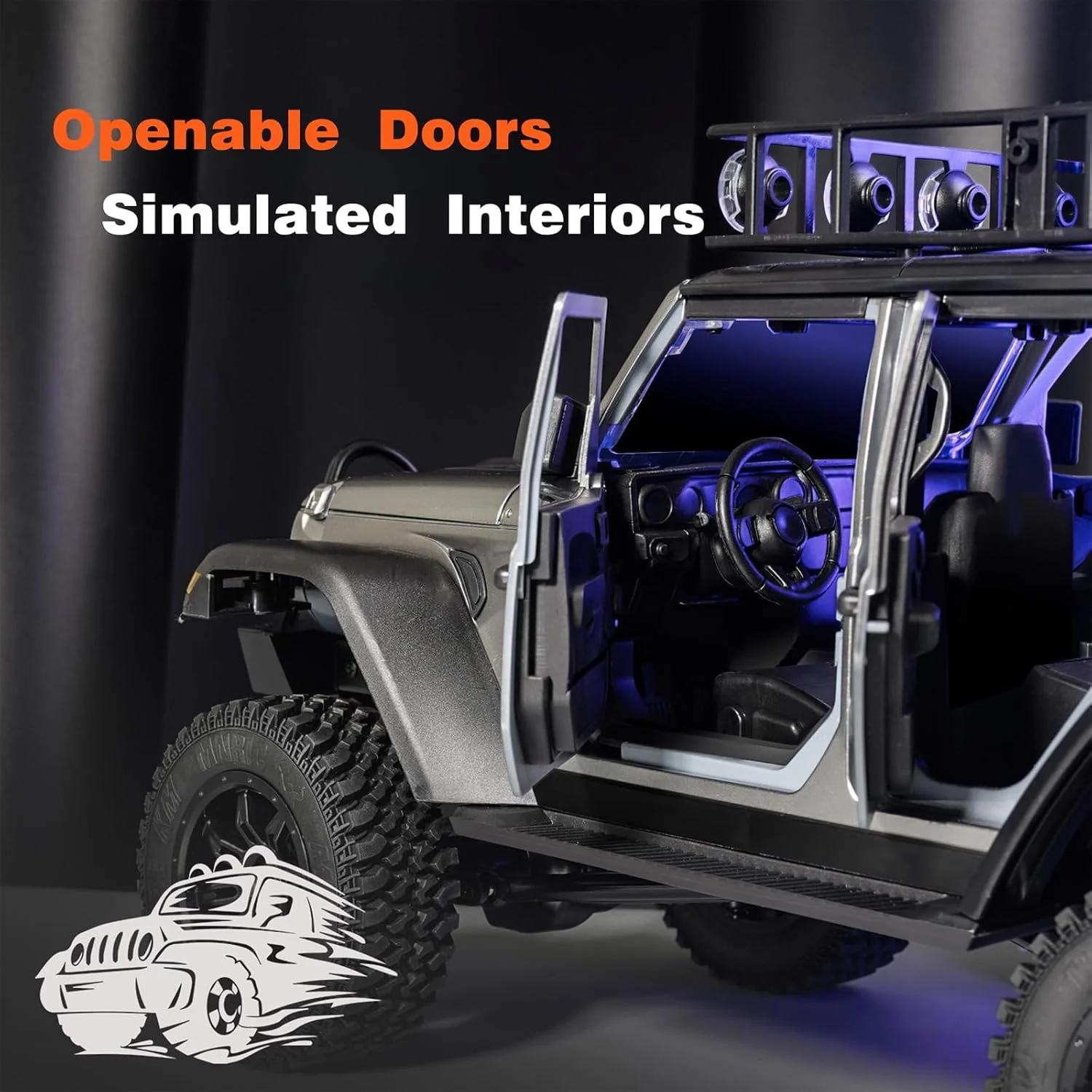 کامیون آفرود MN-128 RC خزنده 1/12، مدل ماشین جیپ RC با کنترل از راه دور 2.4G، مناسب هدیه برای بزرگسالان (خاکستری)