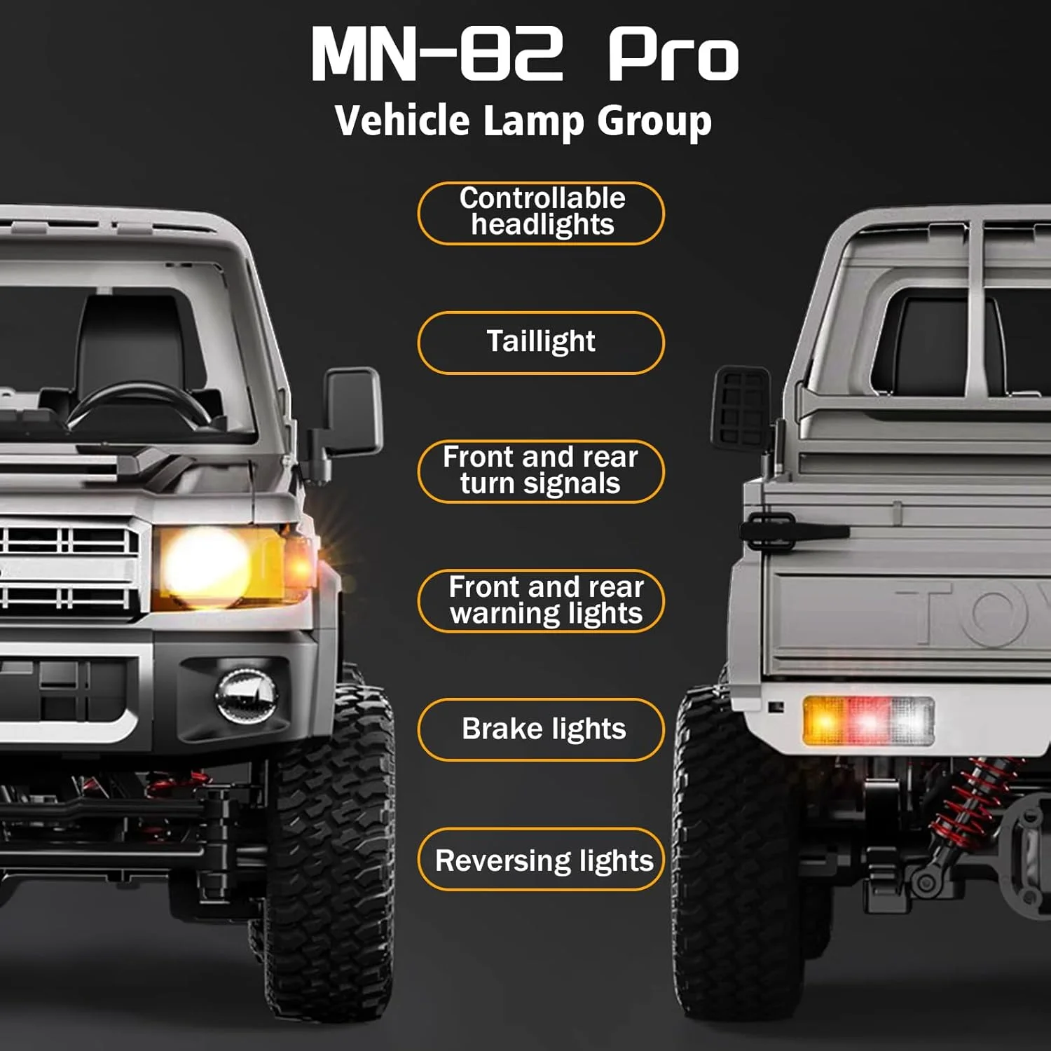 ماشین آرسی صخره نورد مقیاس 1/12، کامیون آرسی MN-82P RTR مدل LC79 4x4، ماشین آفرود 2.4 گیگاهرتز با چراغ های LED، باتری 7.4 ولت 1200 میلی آمپر ساعت، اسباب بازی سرگرمی برای بزرگسالان (نقره ای)