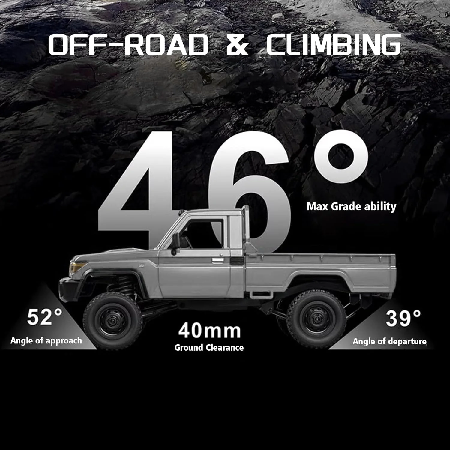 ماشین آرسی صخره نورد مقیاس 1/12، کامیون آرسی MN-82P RTR مدل LC79 4x4، ماشین آفرود 2.4 گیگاهرتز با چراغ های LED، باتری 7.4 ولت 1200 میلی آمپر ساعت، اسباب بازی سرگرمی برای بزرگسالان (نقره ای)