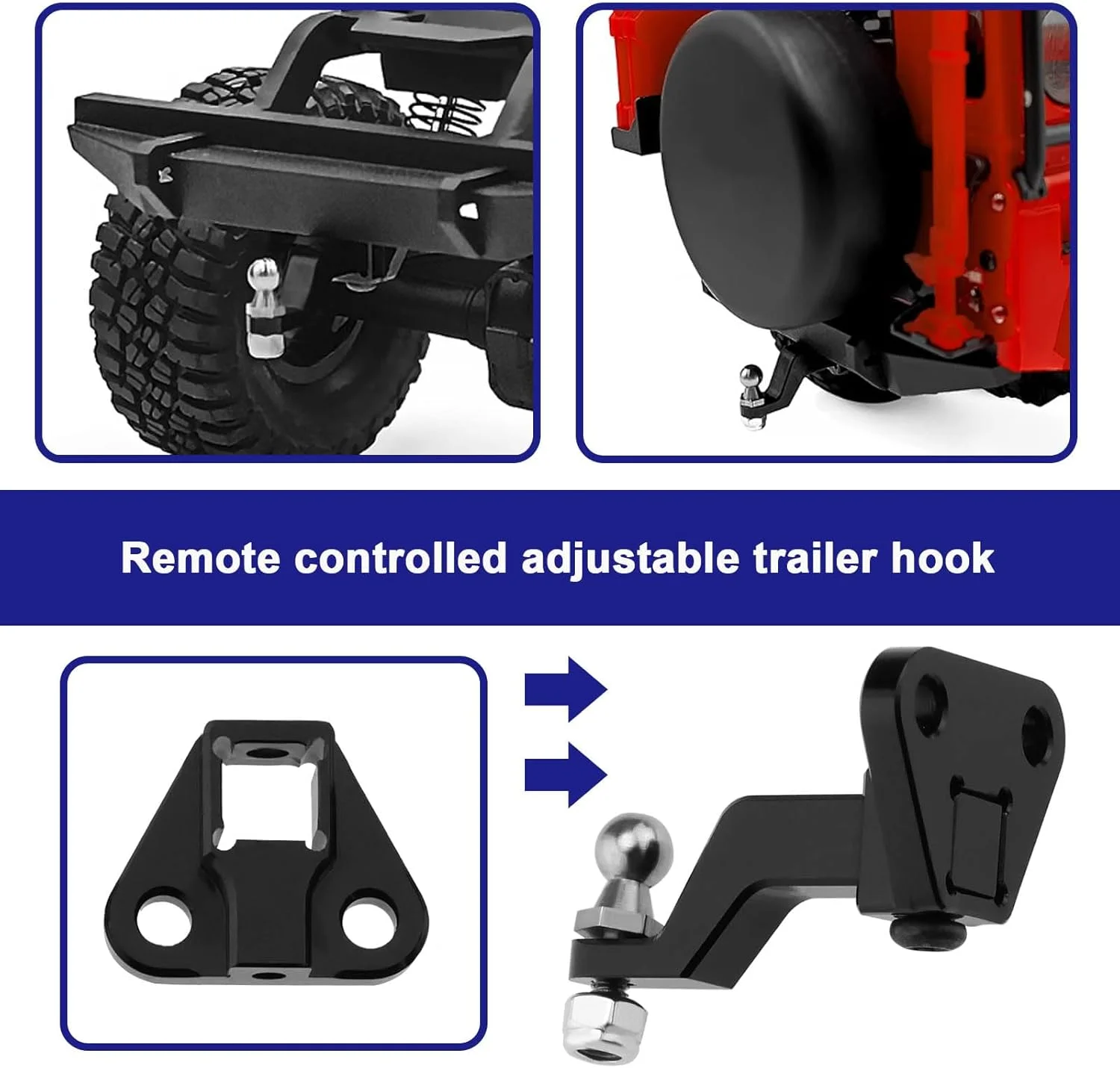 یک ست قلاب زنجیر یدک کش آلومینیومی سازگار با TRX4M سازگار با TRX4-M 1/18 Defender RC تریلر، اتصال کشویی خزنده برای ارتقاء ماشین RC