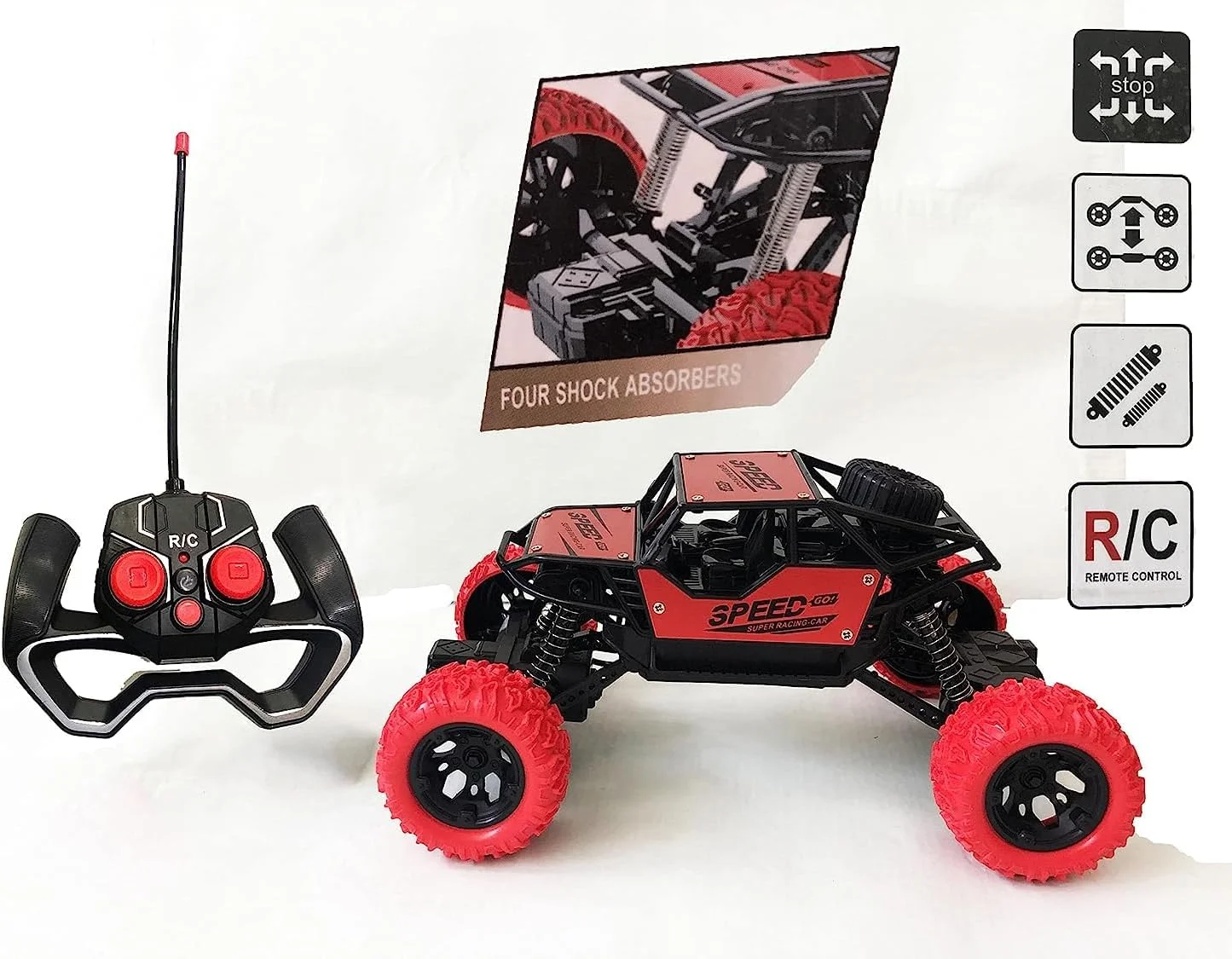 ماشین کنترلی SGTT PRO، کامیون هیولا، آفرود 4x4، اسباب بازی صخره نورد برای پسران و کودکان - آبی (قرمز)