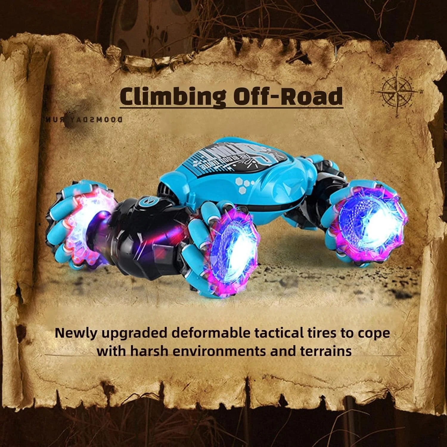 ماشین آرسی شیرم - ماشین بدلکاری آرسی، ماشین بدلکاری با اشاره دست، کنترل از راه دور ارتقا یافته با اشاره و کنترل ساعت، ماشین بدلکاری آرسی با حسگر اشاره با موسیقی نور، ماشین های آرسی دو طرفه با چرخش 360 درجه (آبی)