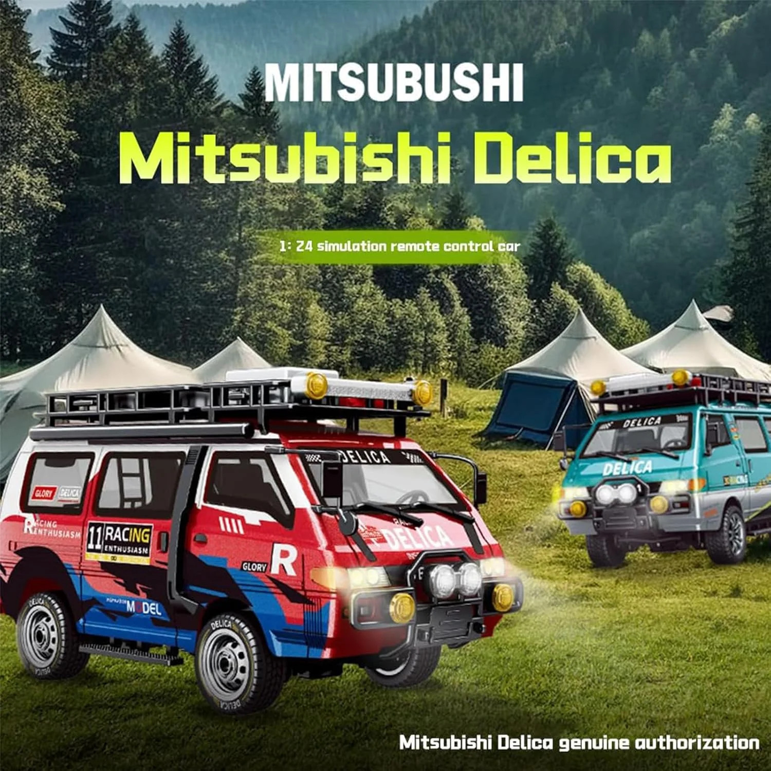ماشین کنترلی Delica، استیشن واگن مقیاس 1/24، کامیون کنترل از راه دور 2.4 گیگاهرتز، خزنده RC دو/چهار چرخ متحرک، مجهز به چراغ های LED جذاب، مدل ماشین آفرود مناسب برای بزرگسالان (دو چرخ متحرک - قرمز)