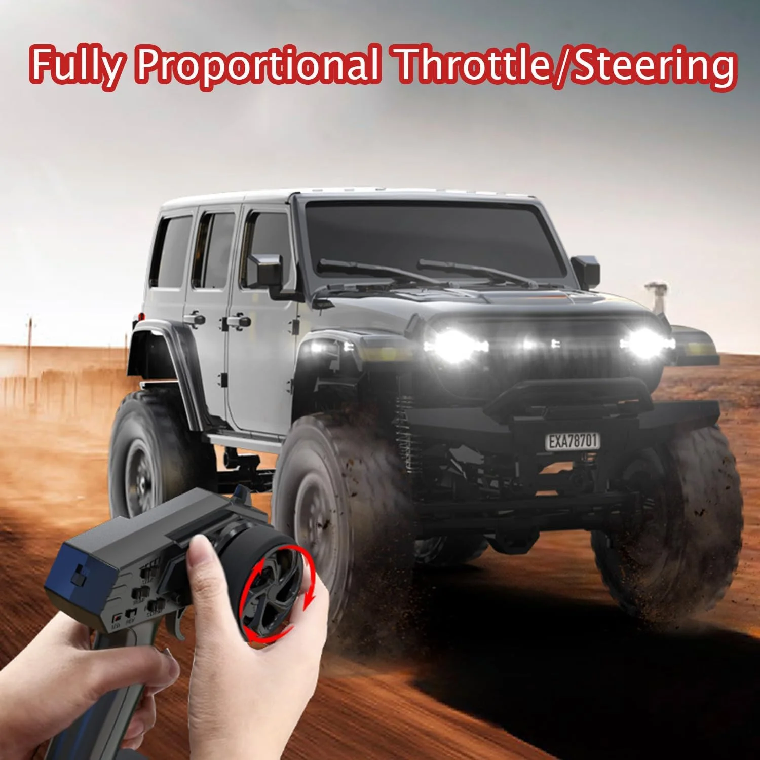 آرسی کرالر 1/24 آرسی راک کرالر 4X4 مانستر تراک آفرود، ماشین های صخره نوردی با چراغ جلوی روشن، ضد آب 2.4 گیگاهرتز، ماشین کنترلی از راه دور RTR برای بزرگسالان، ماشین آرسی مناسب تمام سطوح - سفید