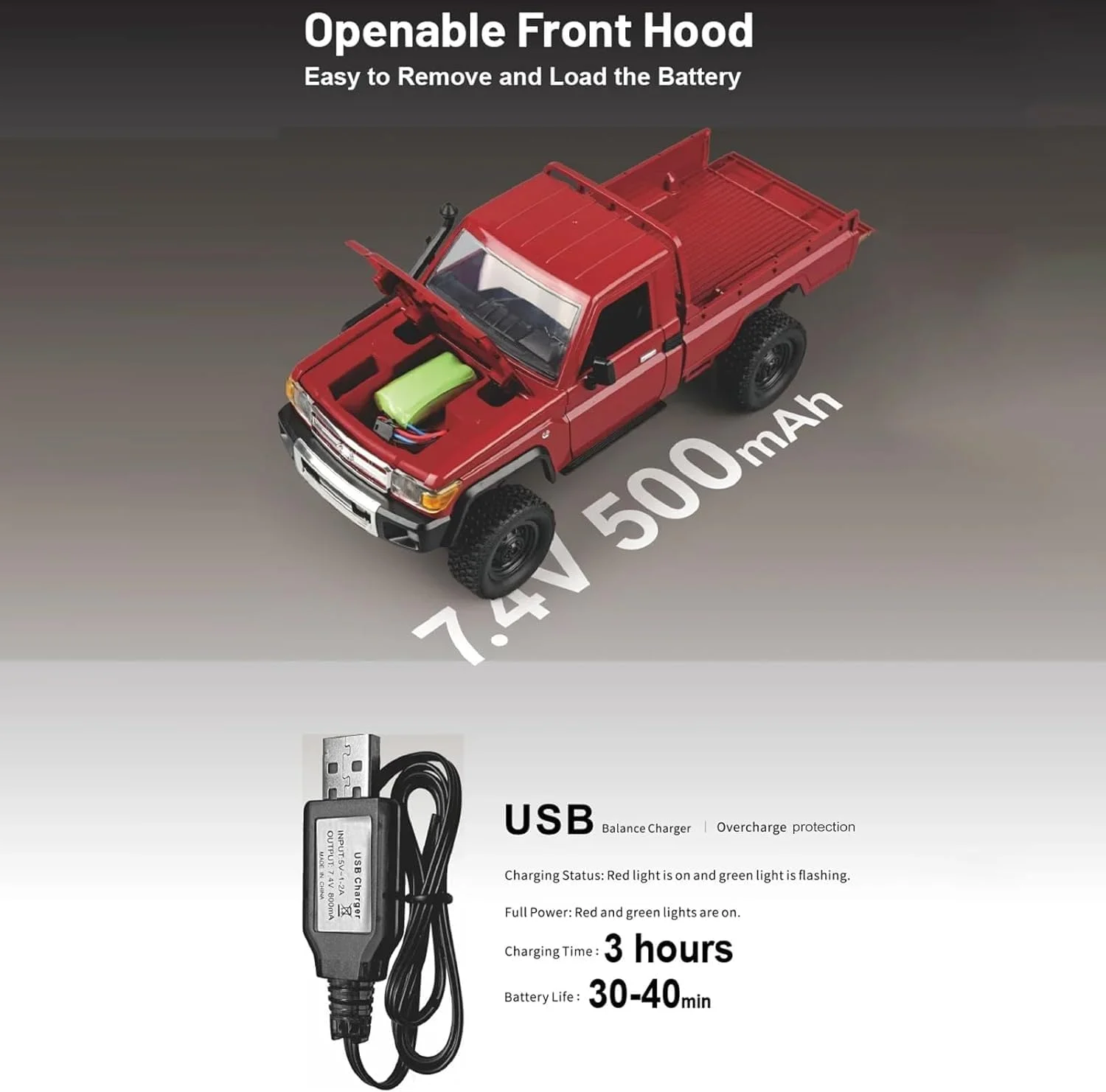 ماشین خزنده کنترلی، وانت کنترلی مقیاس 1:12 برای کودکان و بزرگسالان، اسباب بازی ماشین صخره نوردی 2.4 گیگاهرتزی با چراغ های جلوی قابل کنترل، 2 باتری