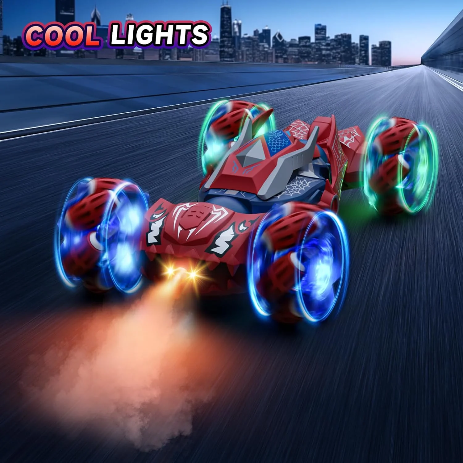 ماشین کنترلی اسباب بازی پسرانه: ماشین های آرسی با قابلیت چرخش 360 درجه، دو طرفه، 4WD، قابلیت تبدیل برای دریفت و حرکات نمایشی با کنترل از راه دور و حرکات دست، مناسب برای کودکان 6، 7، 8، 9، 10، 11 و 12 ساله (قرمز)