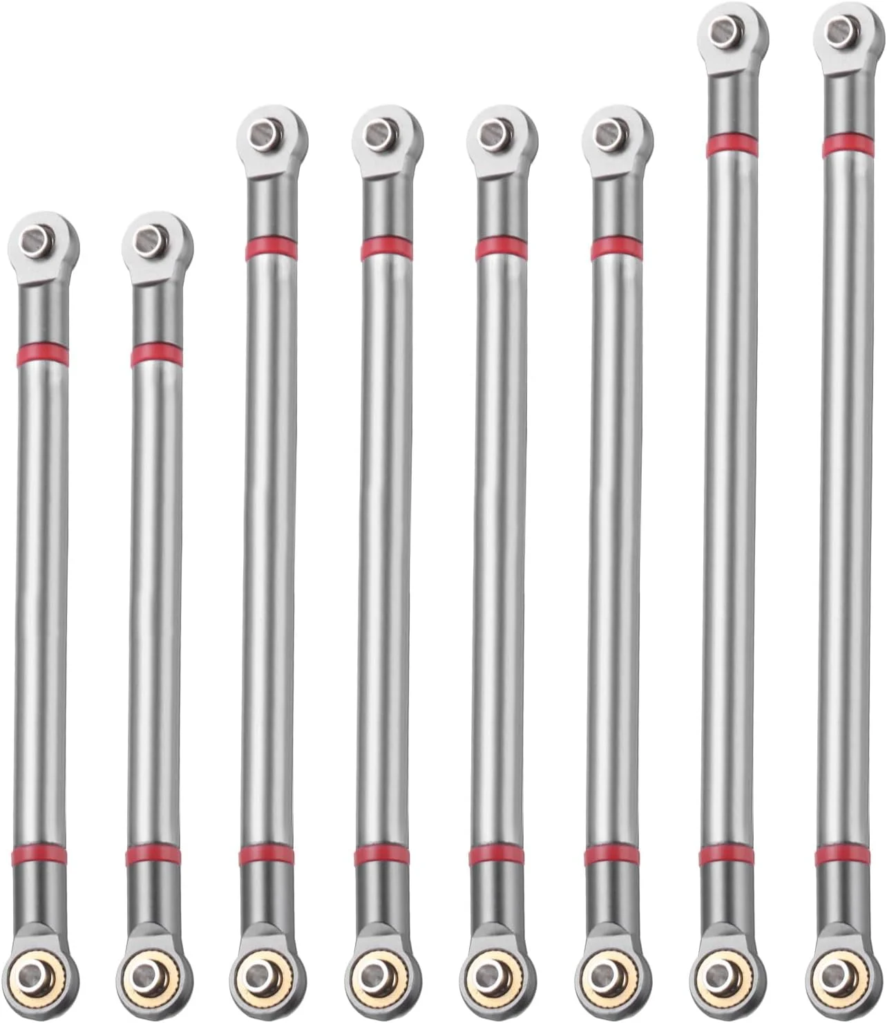 مجموعه ۸ عددی میله رابط حامل چرخ QUARKZMAN ساخته شده از آلیاژ آلومینیوم با فاصله بین دو محور ۳۱۳ میلی‌متر، میله اتصال بالا و پایین شاسی برای SCX10 1/10 RC Car Crawler، قطعات ارتقاء، خاکستری تیتانیومی