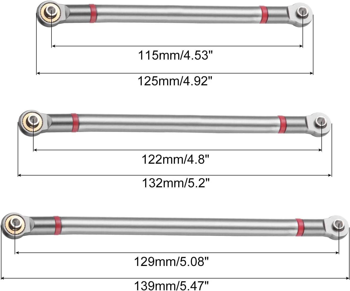 مجموعه ۸ عددی میله رابط حامل چرخ QUARKZMAN ساخته شده از آلیاژ آلومینیوم با فاصله بین دو محور ۳۱۳ میلی‌متر، میله اتصال بالا و پایین شاسی برای SCX10 1/10 RC Car Crawler، قطعات ارتقاء، خاکستری تیتانیومی