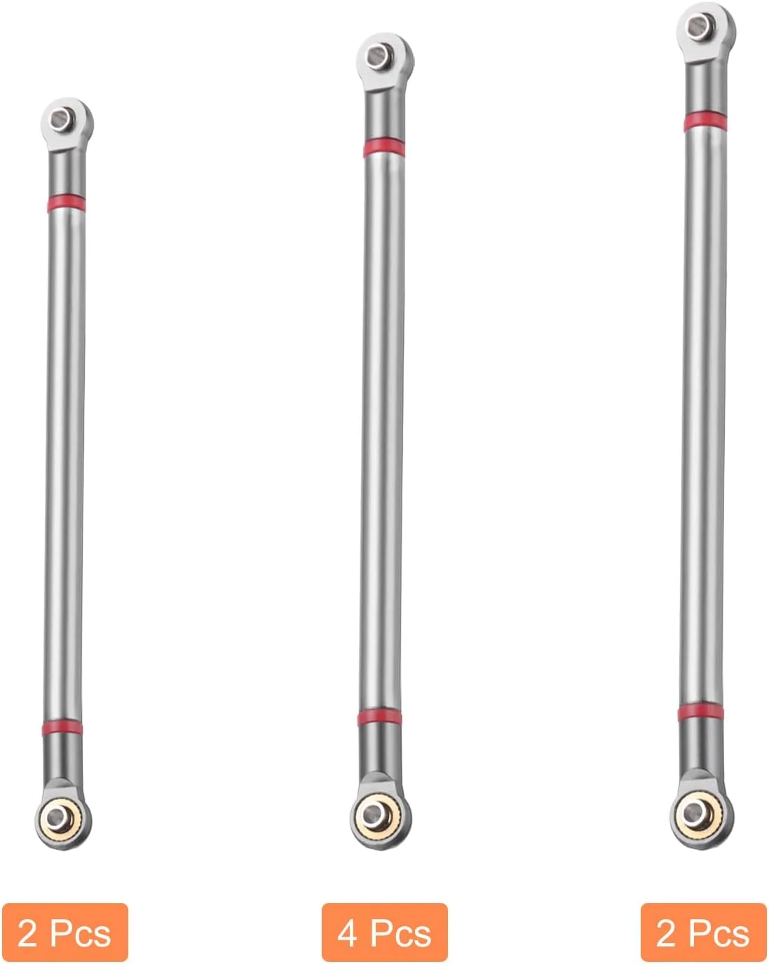 مجموعه ۸ عددی میله رابط حامل چرخ QUARKZMAN ساخته شده از آلیاژ آلومینیوم با فاصله بین دو محور ۳۱۳ میلی‌متر، میله اتصال بالا و پایین شاسی برای SCX10 1/10 RC Car Crawler، قطعات ارتقاء، خاکستری تیتانیومی