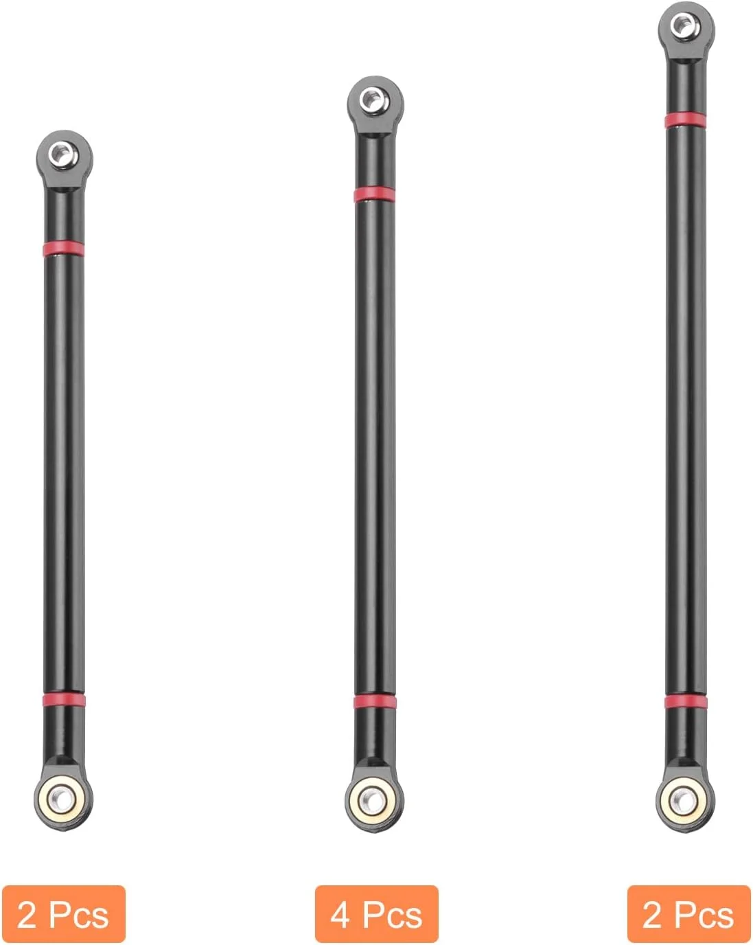 کوآرکزمان، بسته 8 عددی میله اتصال دهنده پایه چرخ آلیاژ آلومینیوم 313 میلی متر، اتصال شاسی میله اتصال بالا و پایین برای قطعات ارتقاء دهنده خزنده ماشین آرسی SCX10 1/10، مشکی