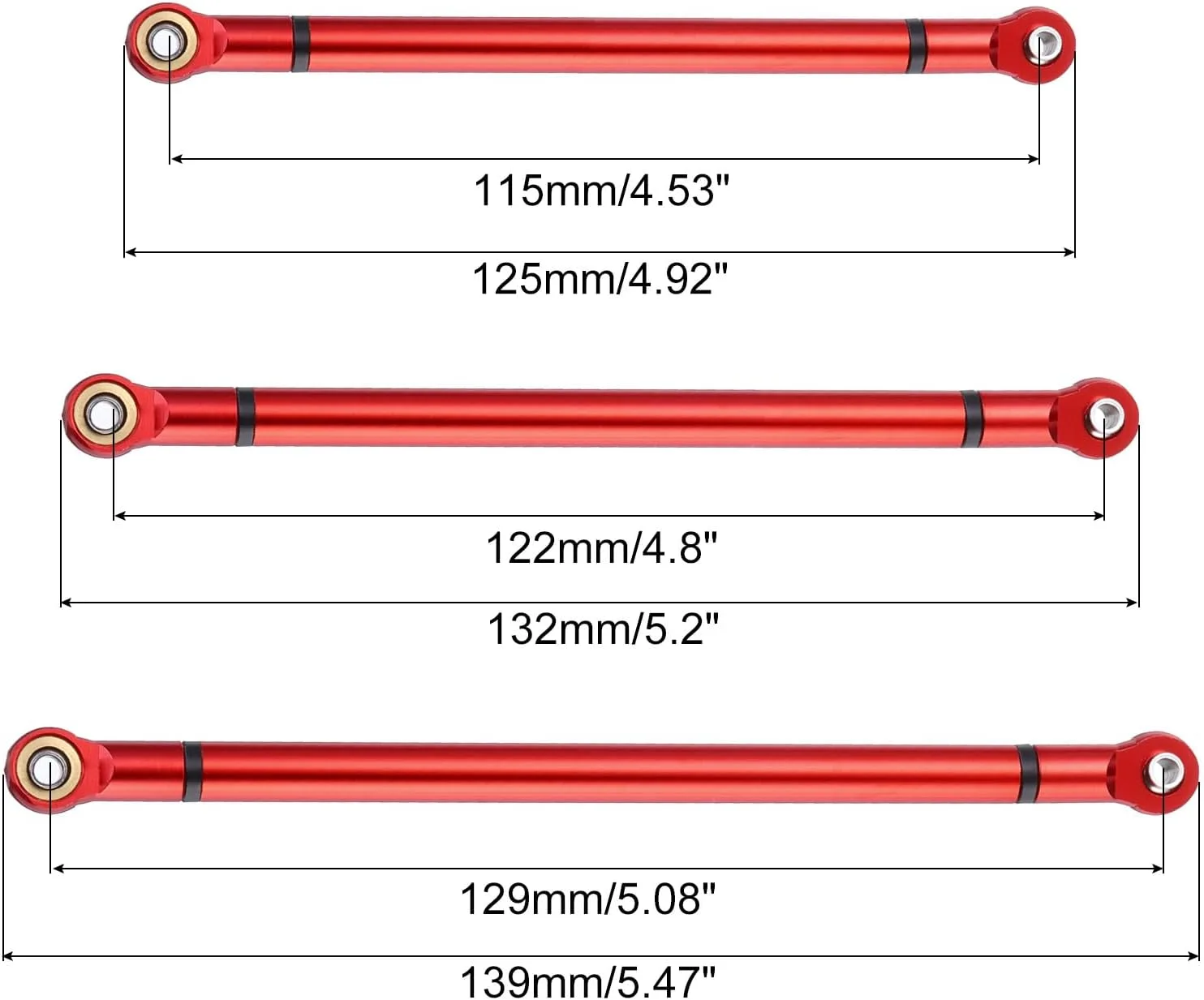 QUARKZMAN میله اتصال دهنده فاصله بین دو محور 8 عددی، آلیاژ آلومینیوم، 313 میلی متر، فاصله بین دو محور، میله اتصال دهنده بالا و پایین، اتصال شاسی برای قطعات ارتقاء خزنده ماشین SCX10 1/10 RC، قرمز