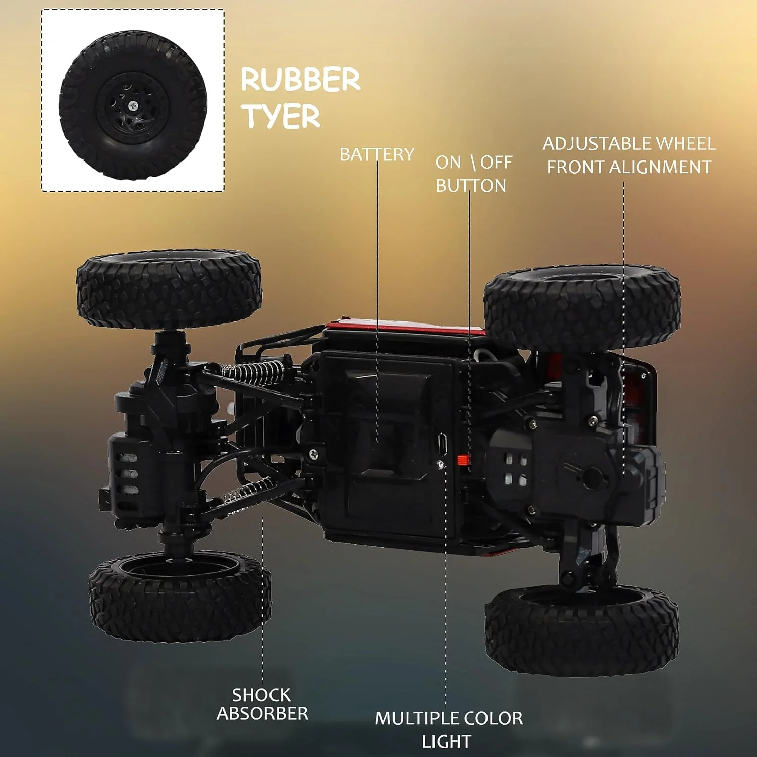 ماشین کنترلی فلزی سنگین برای کودکان با افکت دود مه، کامیون هیولا 4WD صخره نورد، ماشین اسباب بازی کنترلی برای پسران و دختران - قرمز