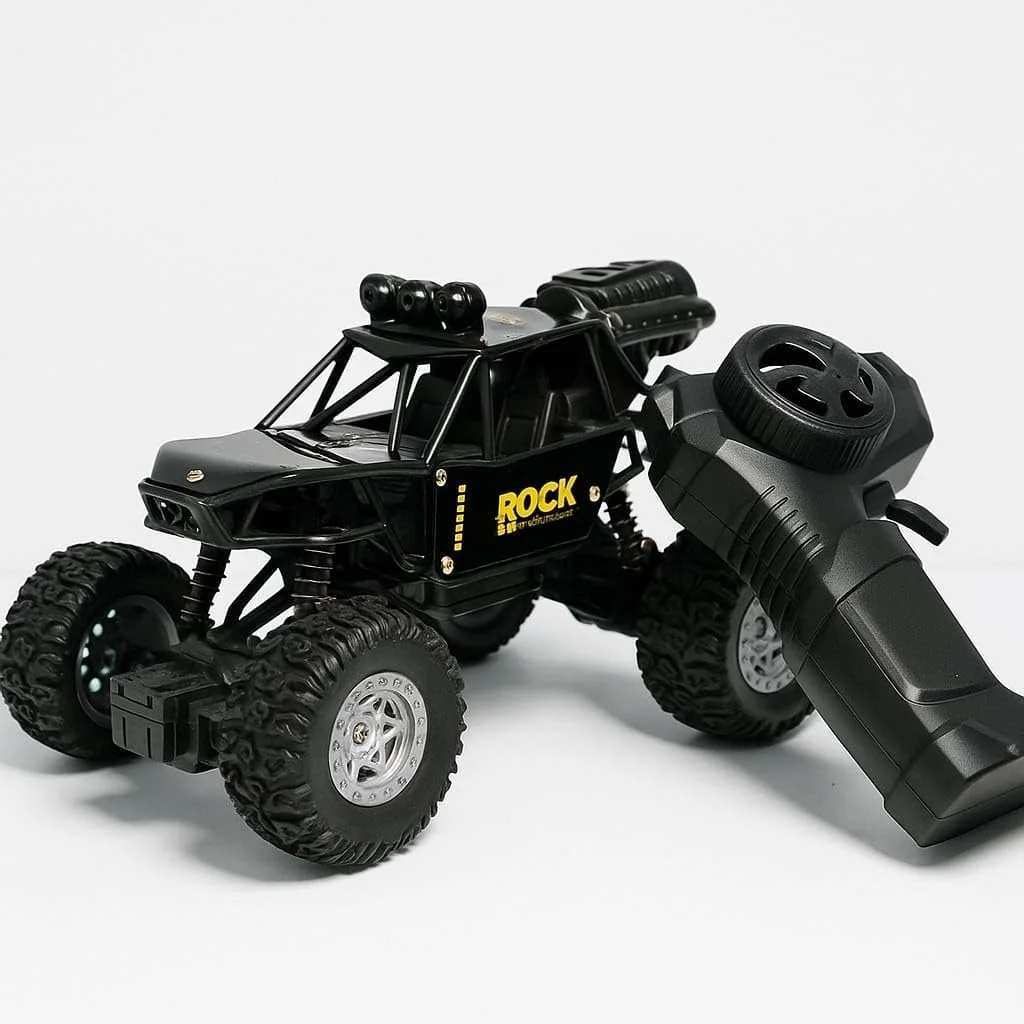 ماشین کنترلی آفرود با قابلیت تولید دود | مقیاس 1:18 | ماشین بازی کنترلی دو دیفرانسیل با چراغ | ماشین صخره نورد کنترلی (مشکی)