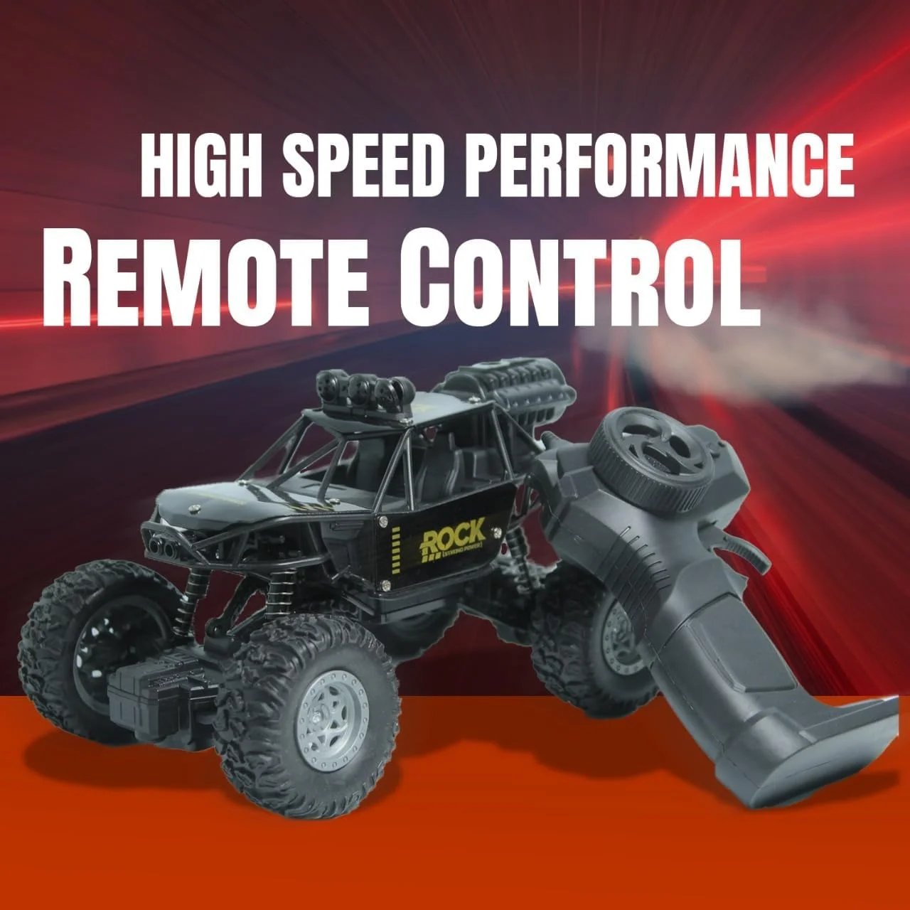 ماشین کنترلی آفرود با قابلیت تولید دود | مقیاس 1:18 | ماشین بازی کنترلی دو دیفرانسیل با چراغ | ماشین صخره نورد کنترلی (مشکی)