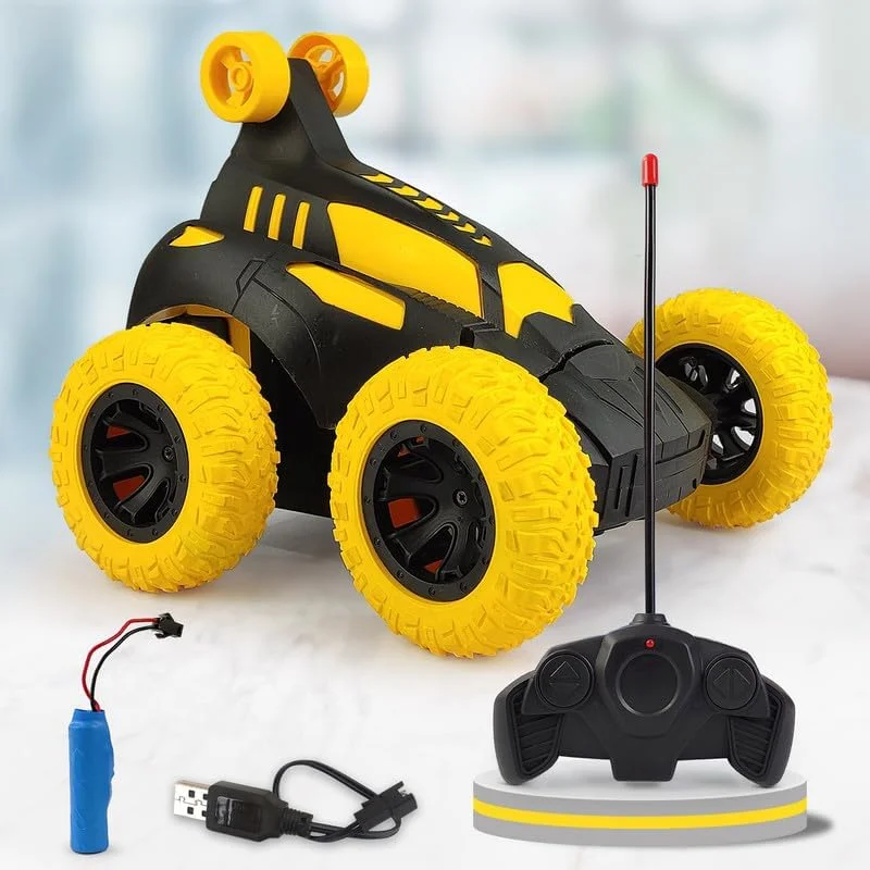 ماشین کنترلی چرخشی 360 درجه NHR برای کودکان - ماشین کنترلی شارژی با چرخش 180 درجه، چرخش 360 درجه، ماشین اسباب بازی بادوام برای تفریح مسابقه ای در داخل و خارج از خانه برای پسران و دختران 3+ سال - زرد