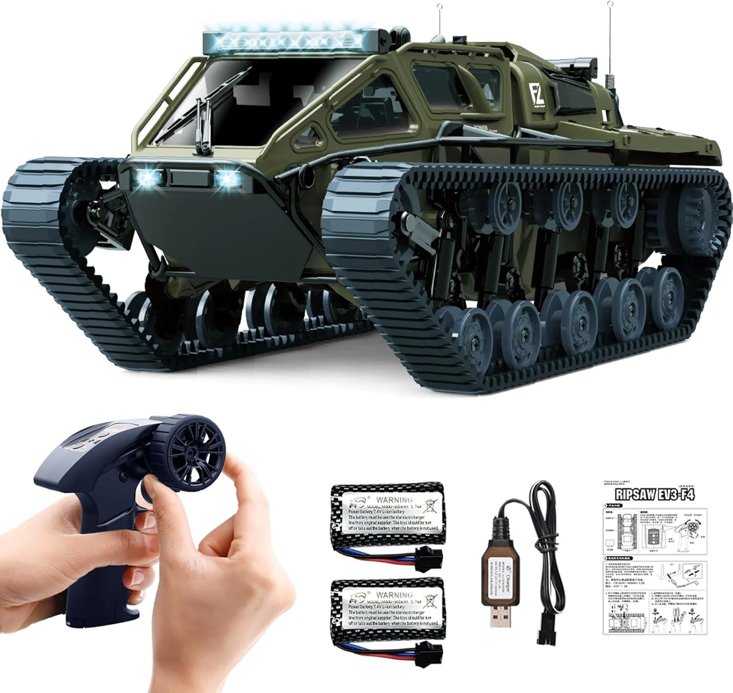 ماشین تانک کنترلی Mostop RC، تانک خزنده کنترلی با سرعت بالا در مقیاس 1:16 - کامیون نظامی آفرود با فرکانس 2.4 گیگاهرتز با 2 باتری، کامیون زرهی ارتشی با قابلیت چرخش 360 درجه و دریفت به همراه چراغ