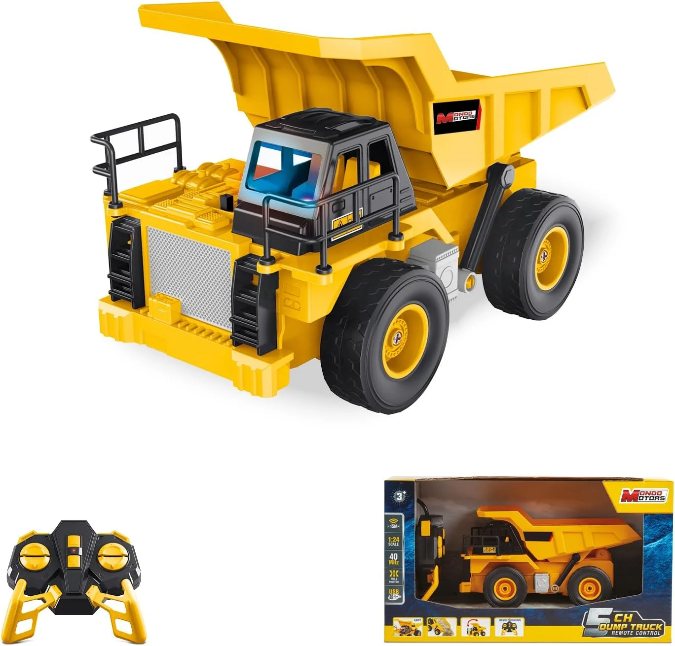 کامیون کمپرسی کنترلی موندو موتورز مقیاس 1:24 به همراه بسته باتری قابل شارژ و حرکات کنترلی اسباب بازی برای کودکان کد 63849