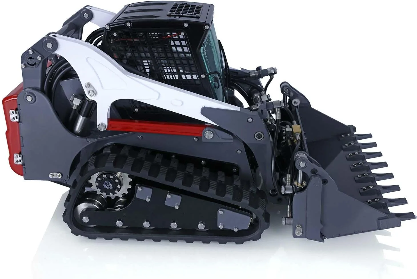 لودر فلزی هیدرولیک гусеничный радиоуправляемый مدل RTR مقیاس 1/14 با نور و صدا - رنگ شده خاکستری، سفید، قرمز - اسباب بازی مدل پسرانه