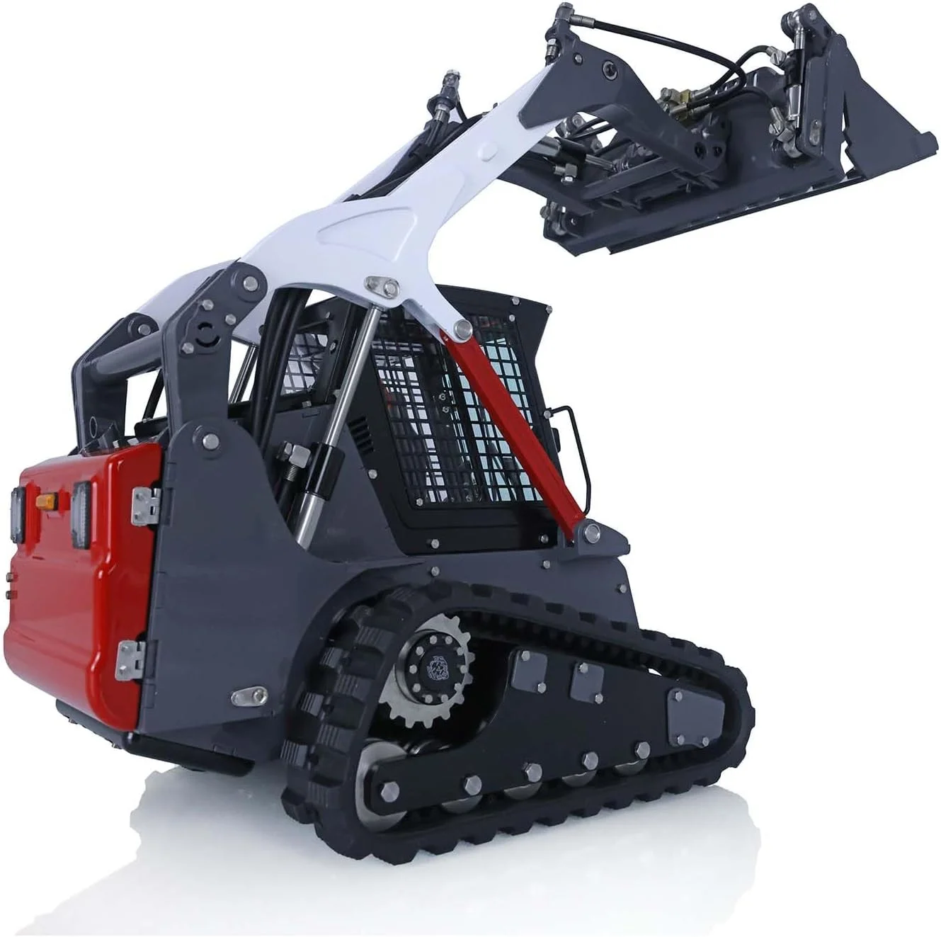 لودر فلزی هیدرولیک гусеничный радиоуправляемый مدل RTR مقیاس 1/14 با نور و صدا - رنگ شده خاکستری، سفید، قرمز - اسباب بازی مدل پسرانه
