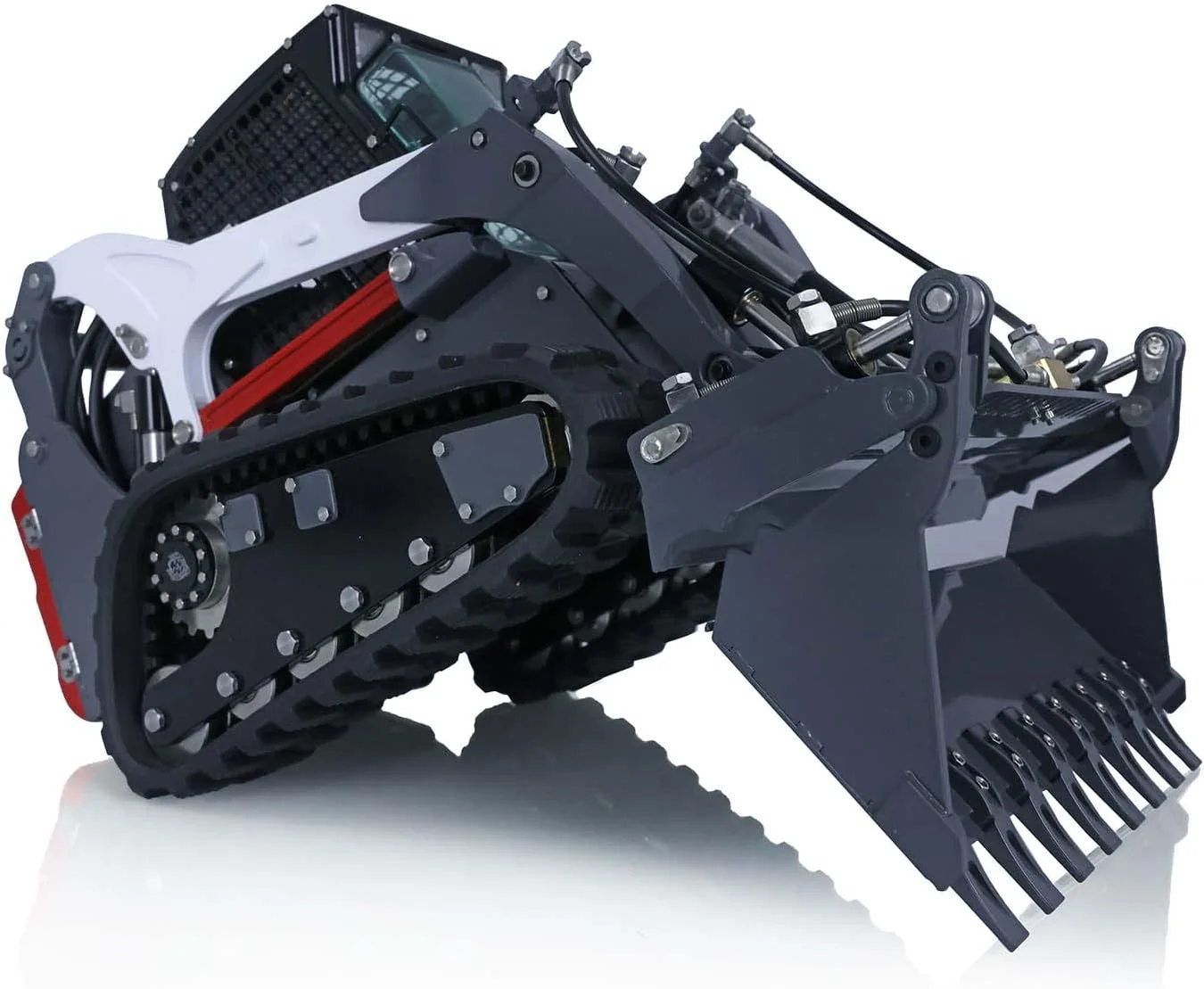 لودر فلزی هیدرولیک гусеничный радиоуправляемый مدل RTR مقیاس 1/14 با نور و صدا - رنگ شده خاکستری، سفید، قرمز - اسباب بازی مدل پسرانه