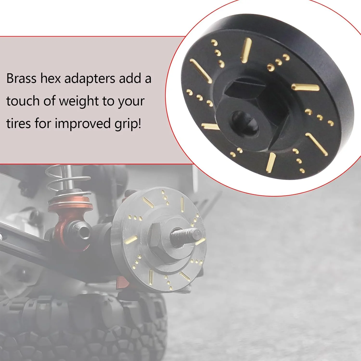 ست وزنه چرخ مشکی 4 عددی Lord of the Tools، آداپتور هگز برنجی 7 میلی متری، هاب اسپیسر چرخ سنگین، سازگار با Axial SCX24 AXI90081 AXI00001 AXI00002 AXI00005 ماشین خزنده RC 1/24