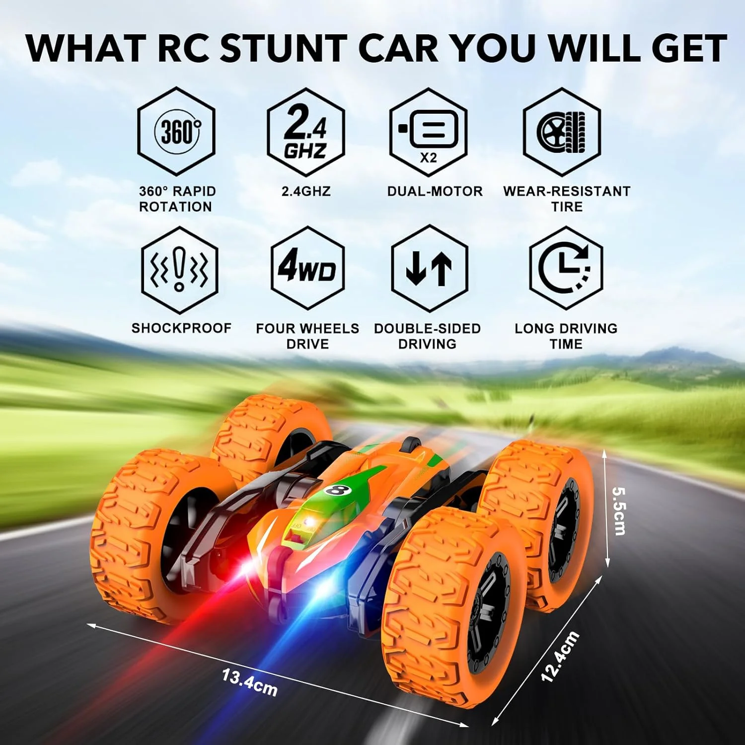 ماشین کنترلی برای کودکان، ماشین آکروباتیک رادیویی 4x4 با چراغ، بازی کودکان 3 4 5 6 7 8 ساله، اسباب بازی ماشین فضای باز، هدیه تولد کودک، کریسمس