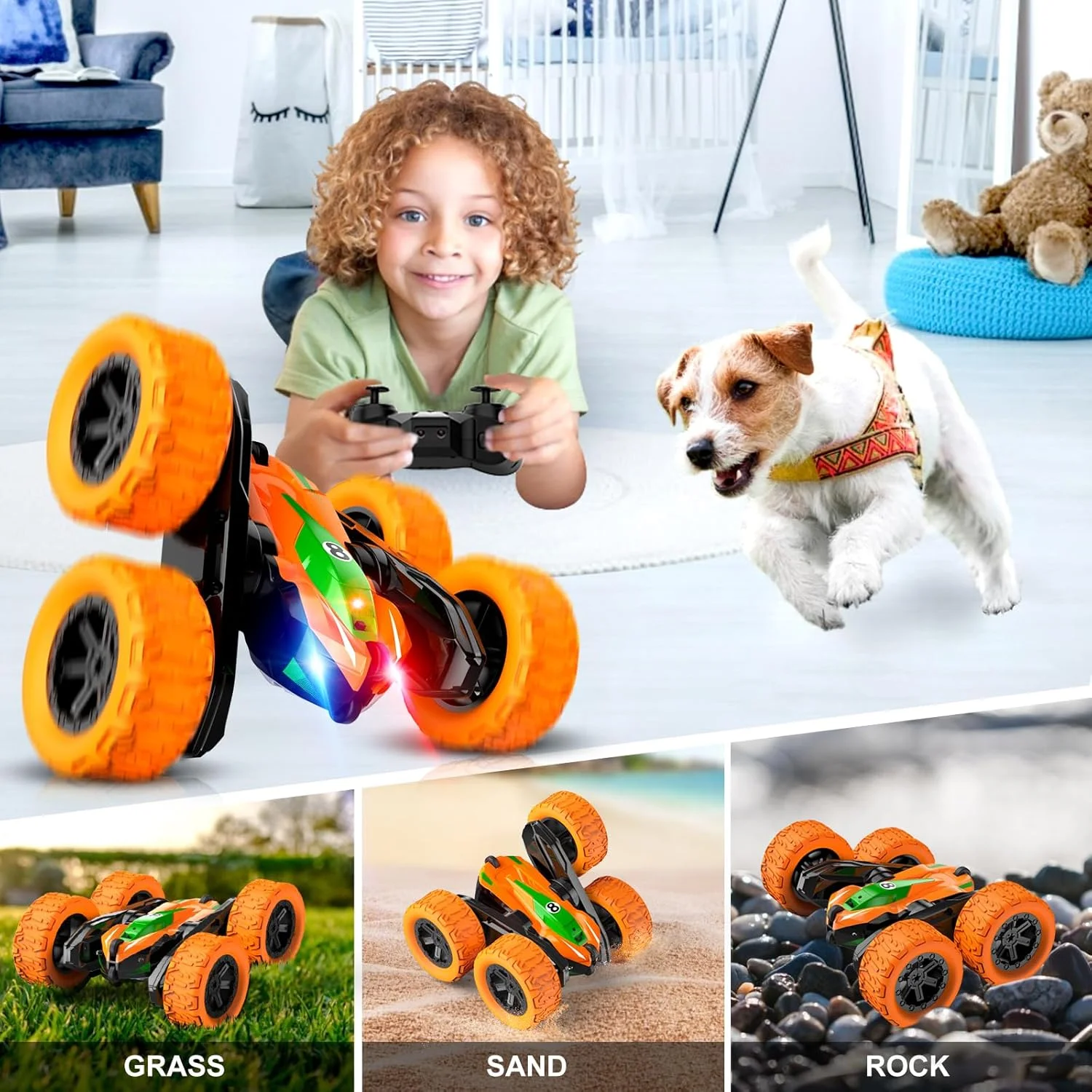 ماشین کنترلی برای کودکان، ماشین آکروباتیک رادیویی 4x4 با چراغ، بازی کودکان 3 4 5 6 7 8 ساله، اسباب بازی ماشین فضای باز، هدیه تولد کودک، کریسمس