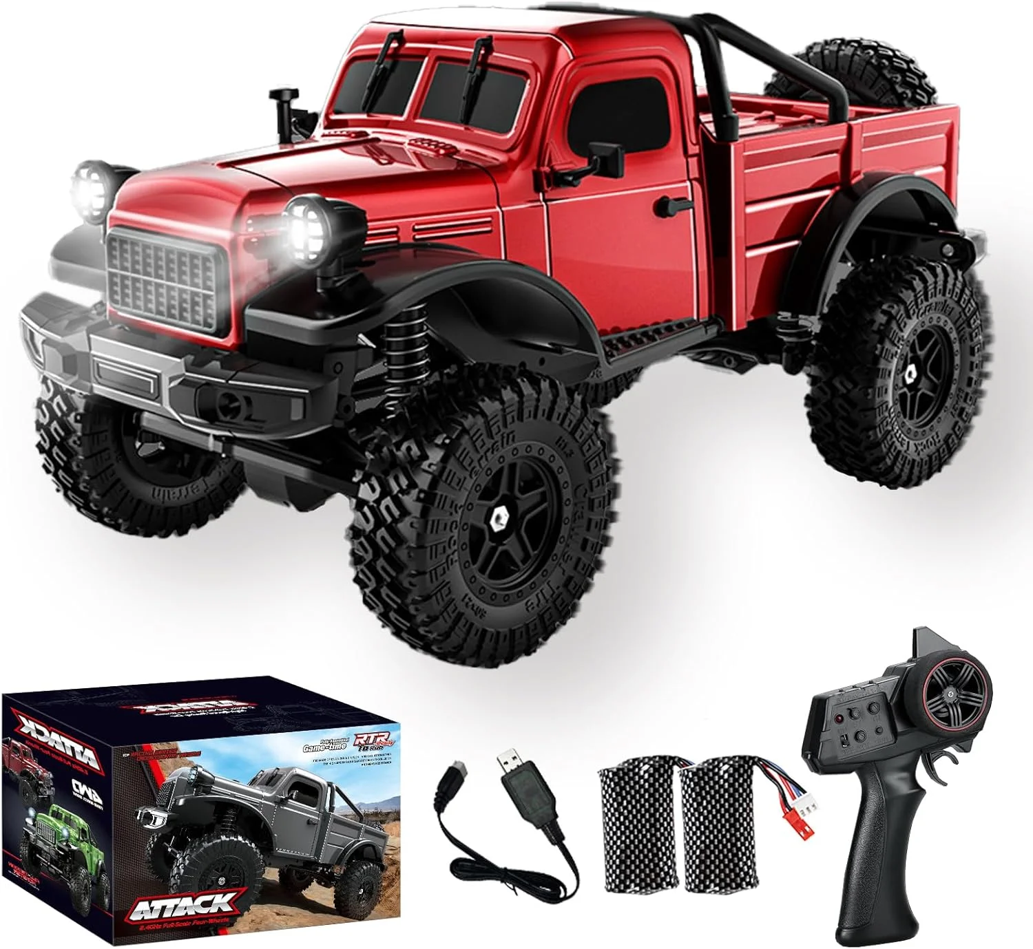 ماشین کنترلی صخره نورد، مقیاس 1:18، ماشین کنترلی تمام زمینی، 2.4 گیگاهرتز 4WD الکتریکی با چراغ های LED، اسباب بازی ماشین آفرود برای پسران