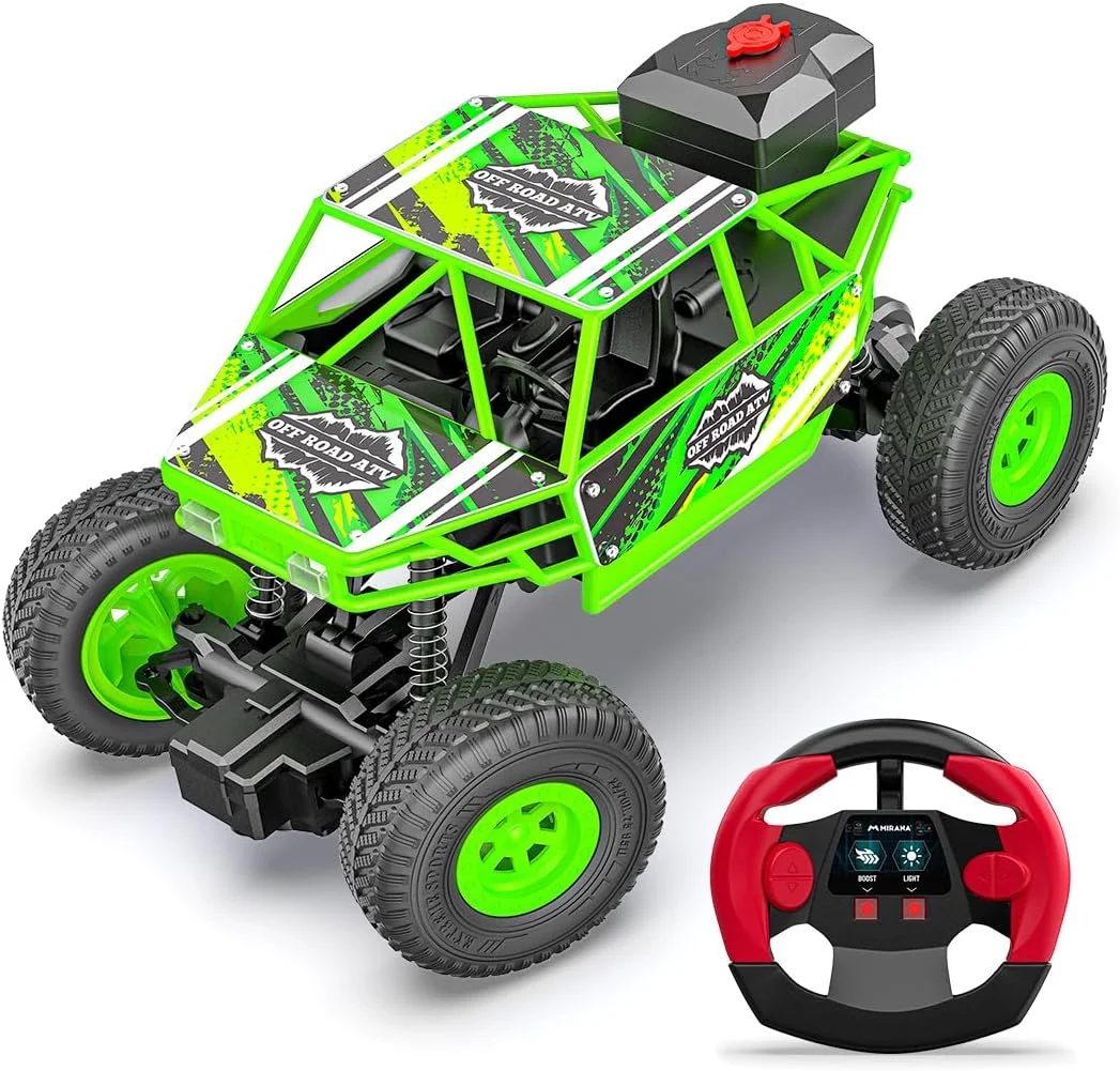 ماشین کنترلی میراانا Duster 2WD مناسب کودکان | کامیون هیولا آفرود شارژی USB Type-C با خروجی دود | ماشین صخره نورد ATV کنترلی پر سرعت | هدیه برای پسران و دختران (دود - سبز)