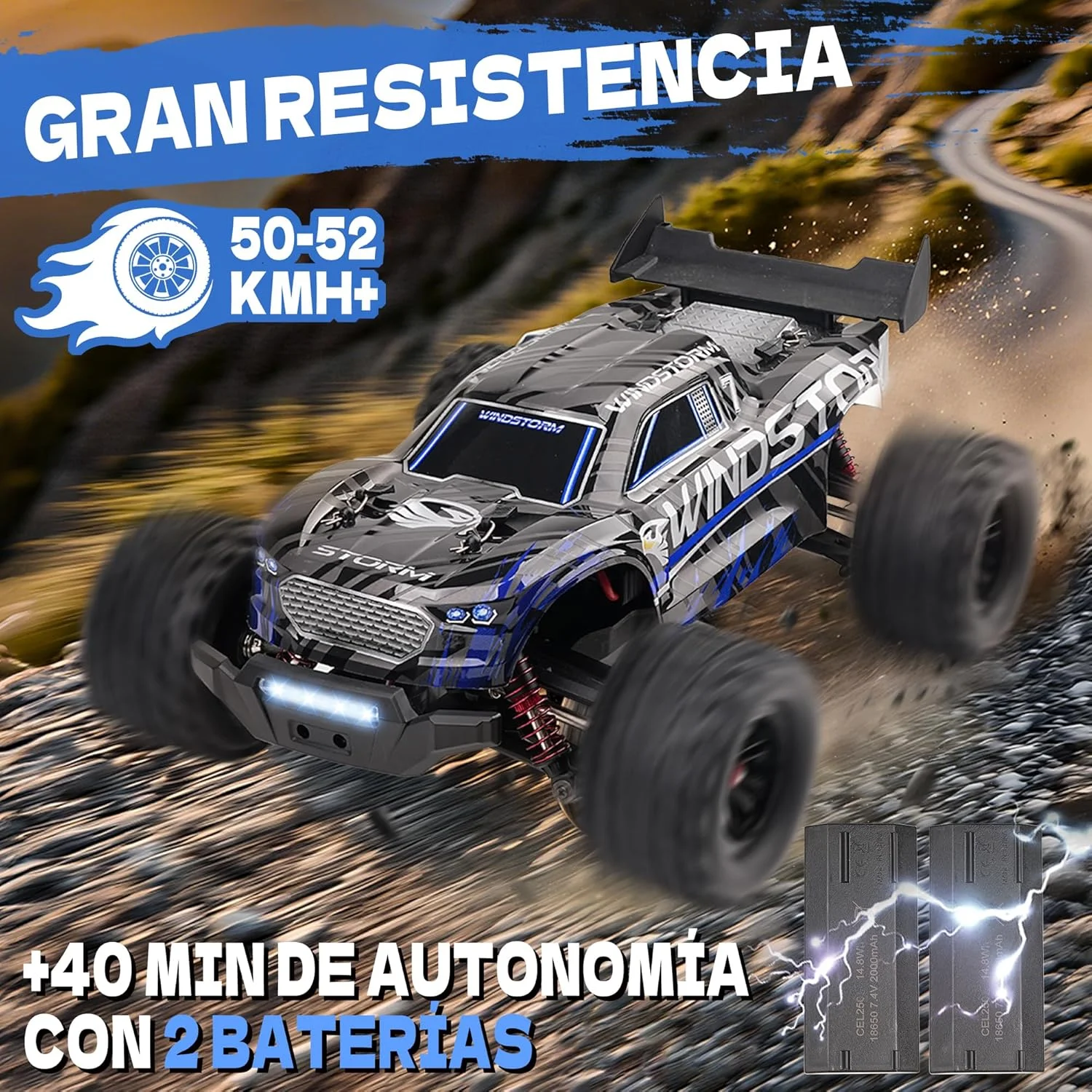 ماشین کنترلی بدون جاروبک - ماشین آرسی 4x4 با سرعت بالای 50+ کیلومتر بر ساعت، مقیاس 1:14، ضد آب، فرکانس 2.4 گیگاهرتز، دارای 16 حالت نورپردازی، مناسب برای مسیرهای خارج از جاده، به همراه 2 باتری قابل شارژ - بنفش