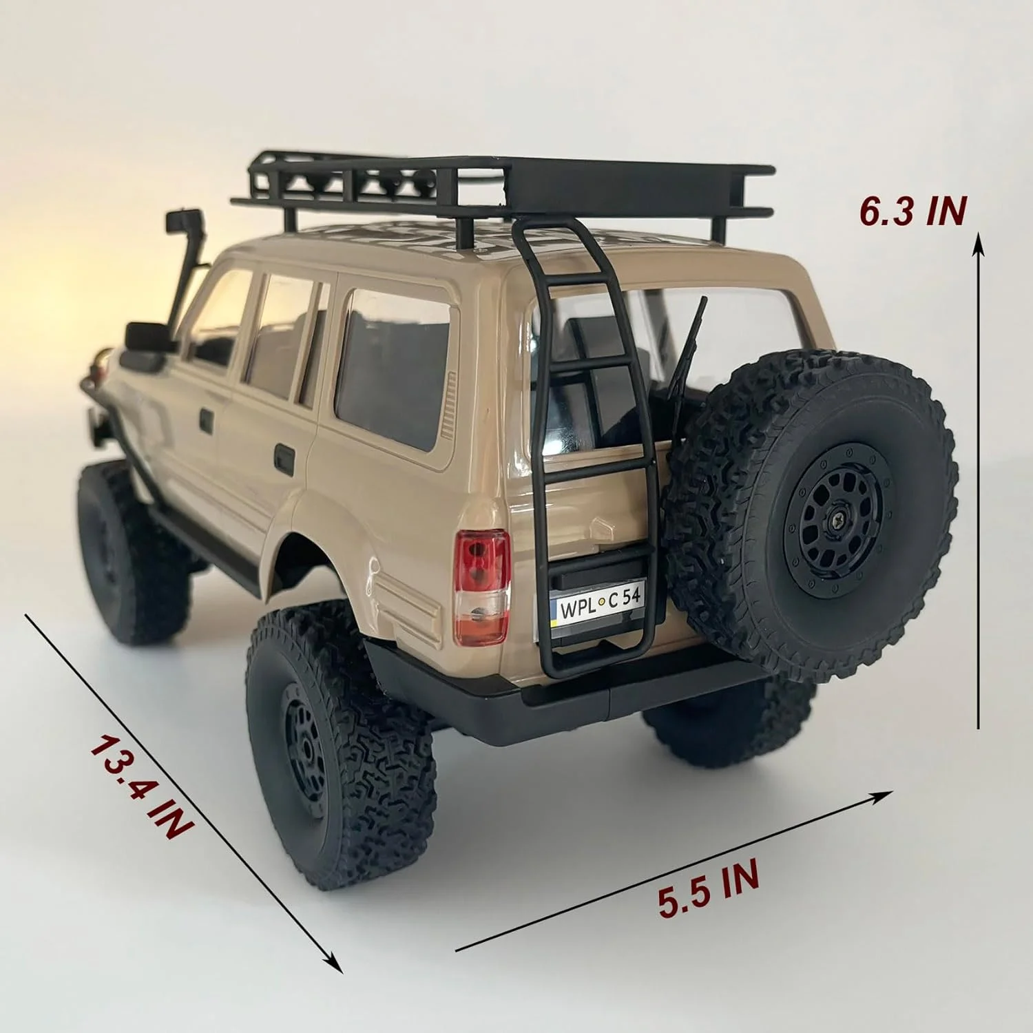 ماشین کنترلی صخره نورد 4x4 مدل WPL C54-1، مقیاس 1/16، آماده حرکت، مناسب تمام سطوح، با دریچه گاز و فرمان متناسب، موتور 260، شاسی ارتقا یافته و گیربکس چرخاننده معکوس